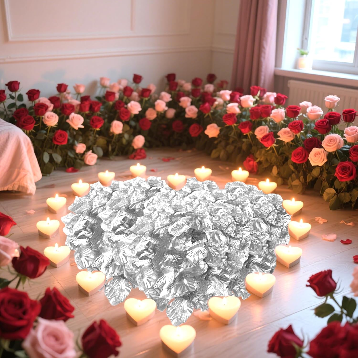 1000PCS Silver Silk Rose Petals for Valentine Wedding Decorations