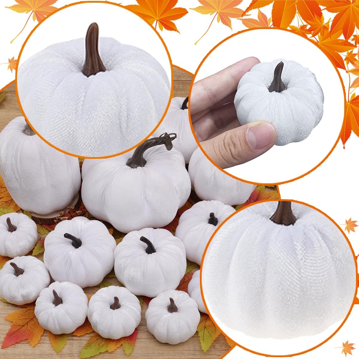 16pcs Artificial Velvet Pumpkin Set for Fall Decor