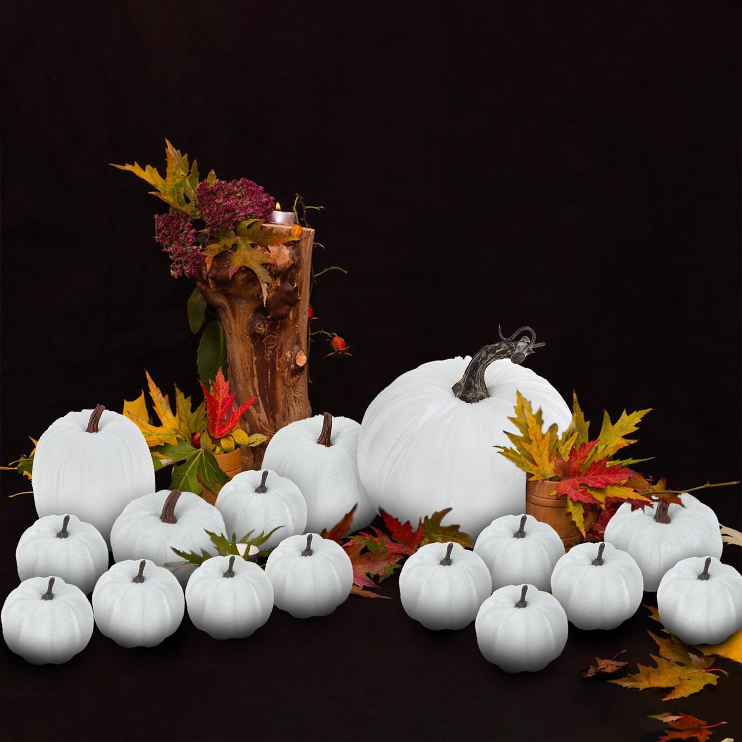 Woration Artificial Pumpkin Set 16pcs Velvet Fabric Fall Decor