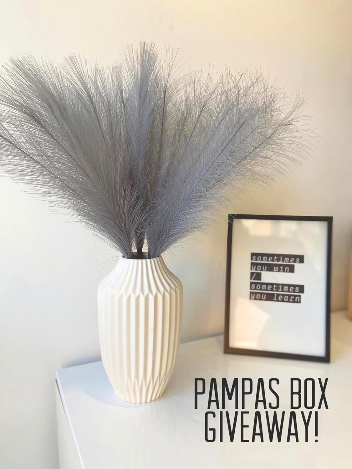 Pusuny 7PCS Gray Faux Pampas Grass Decor for Vase