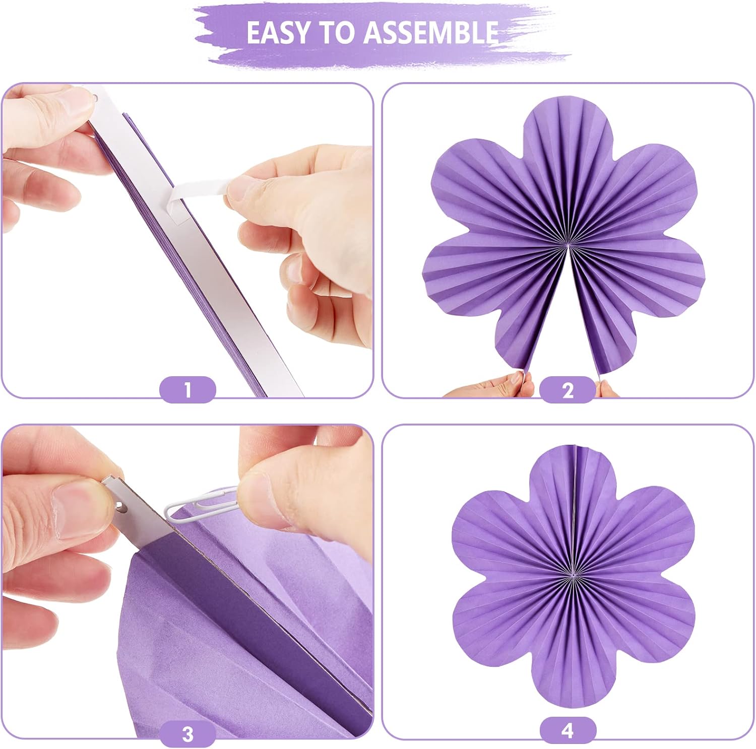 SUNBEAUTY Paper Flower Fans Set of 9 Purple Decorations