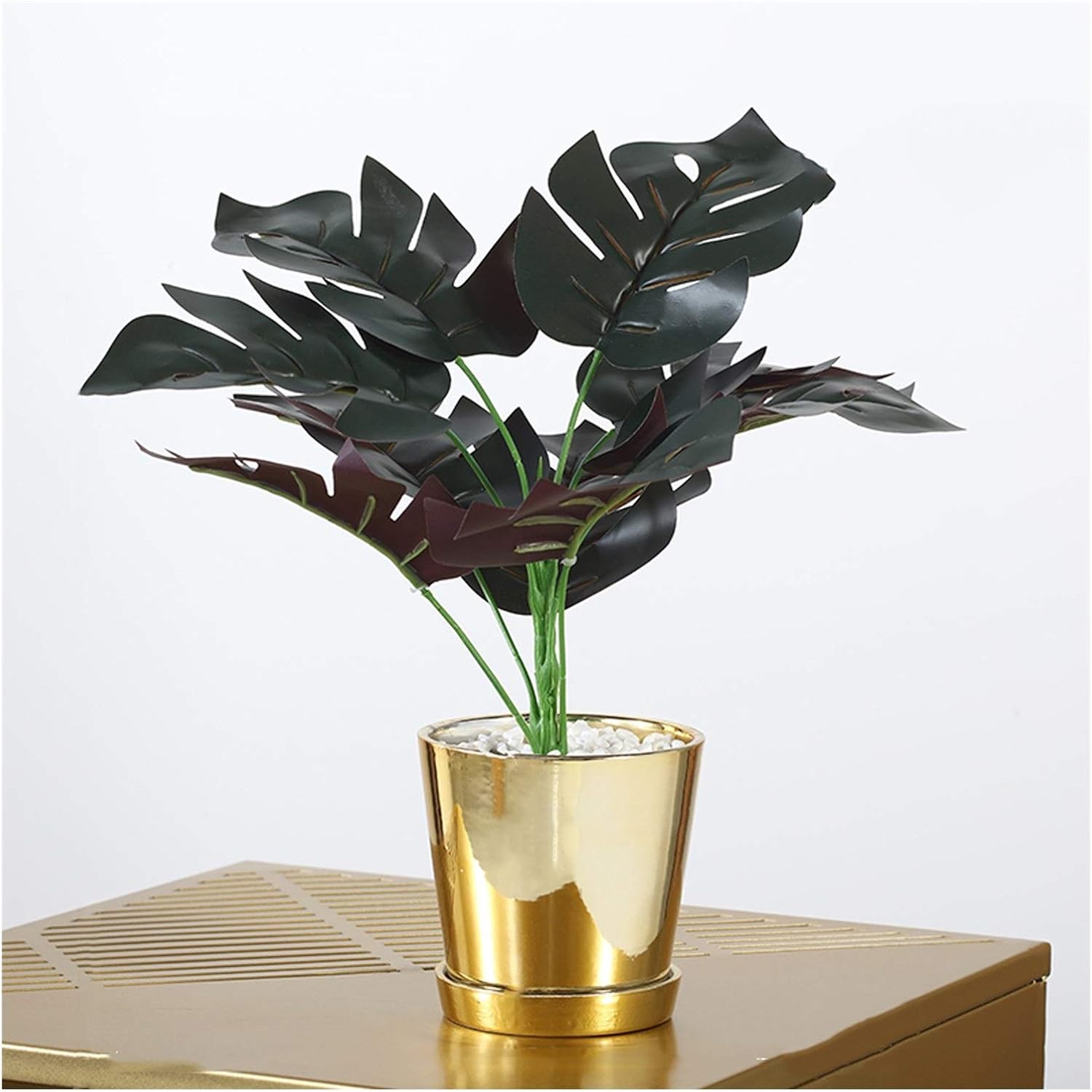 Artificial Monstera Plant in Golden Ceramic Pot 138 Inch