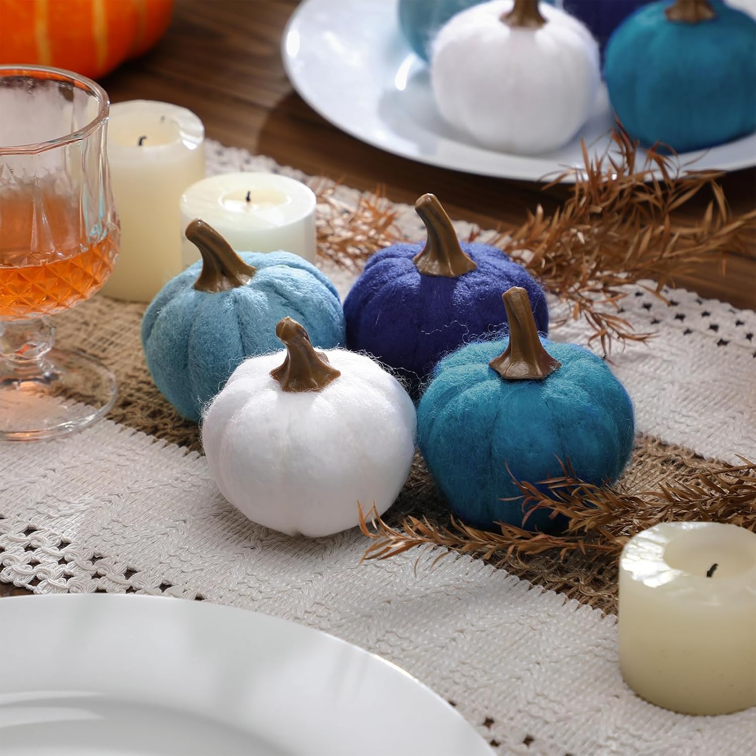 Suncalla 16 Pcs Mini Wool Felt Pumpkins Fall Decor
