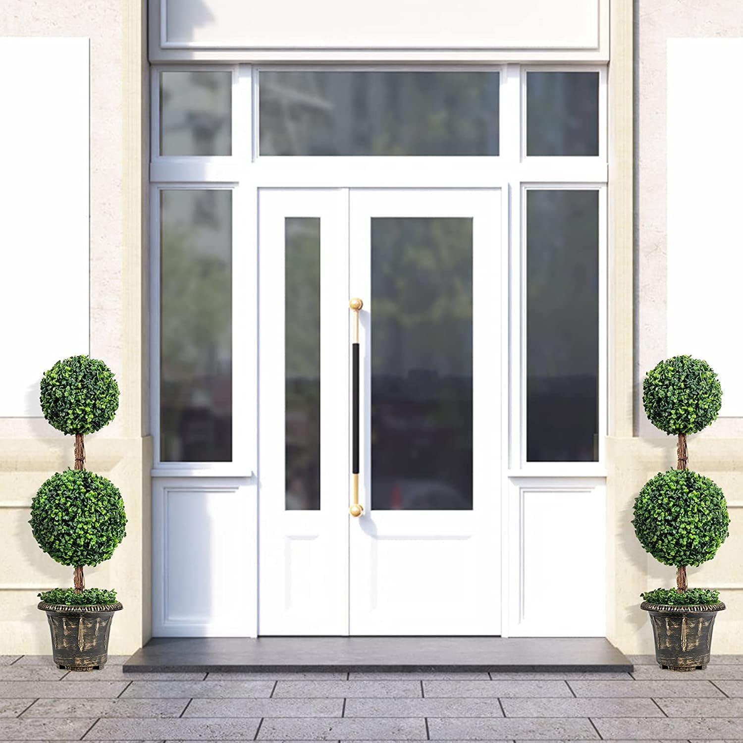 Goplus 3 Ft 2 Pack Artificial Boxwood Topiary Trees