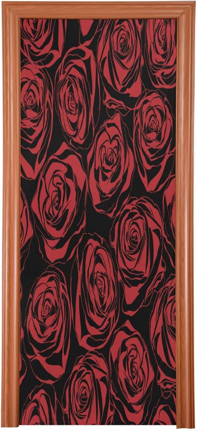 Susiyo Red Floral Halloween Door Cover 32x79 in