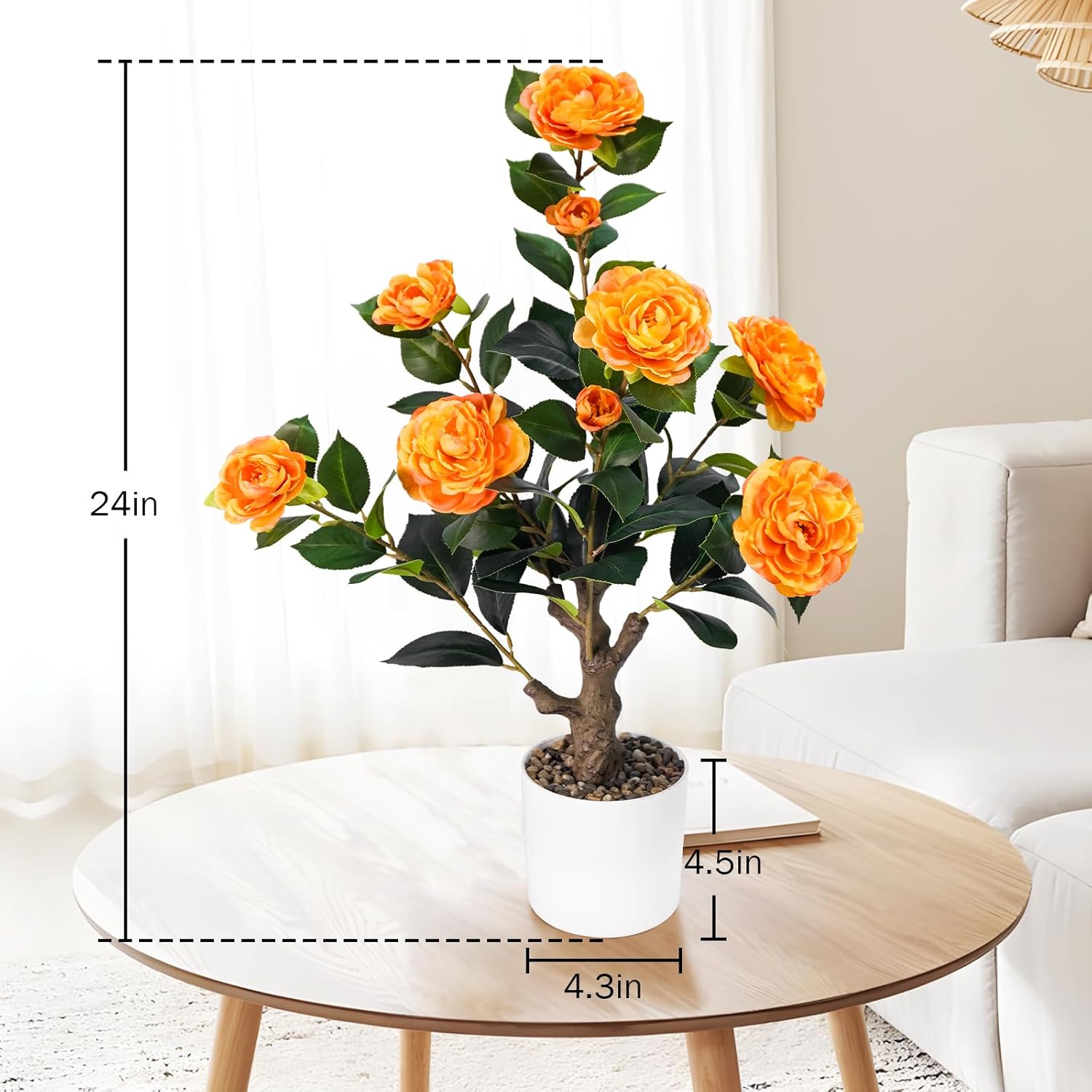 2FT Artificial Camellia Tree with White Planter