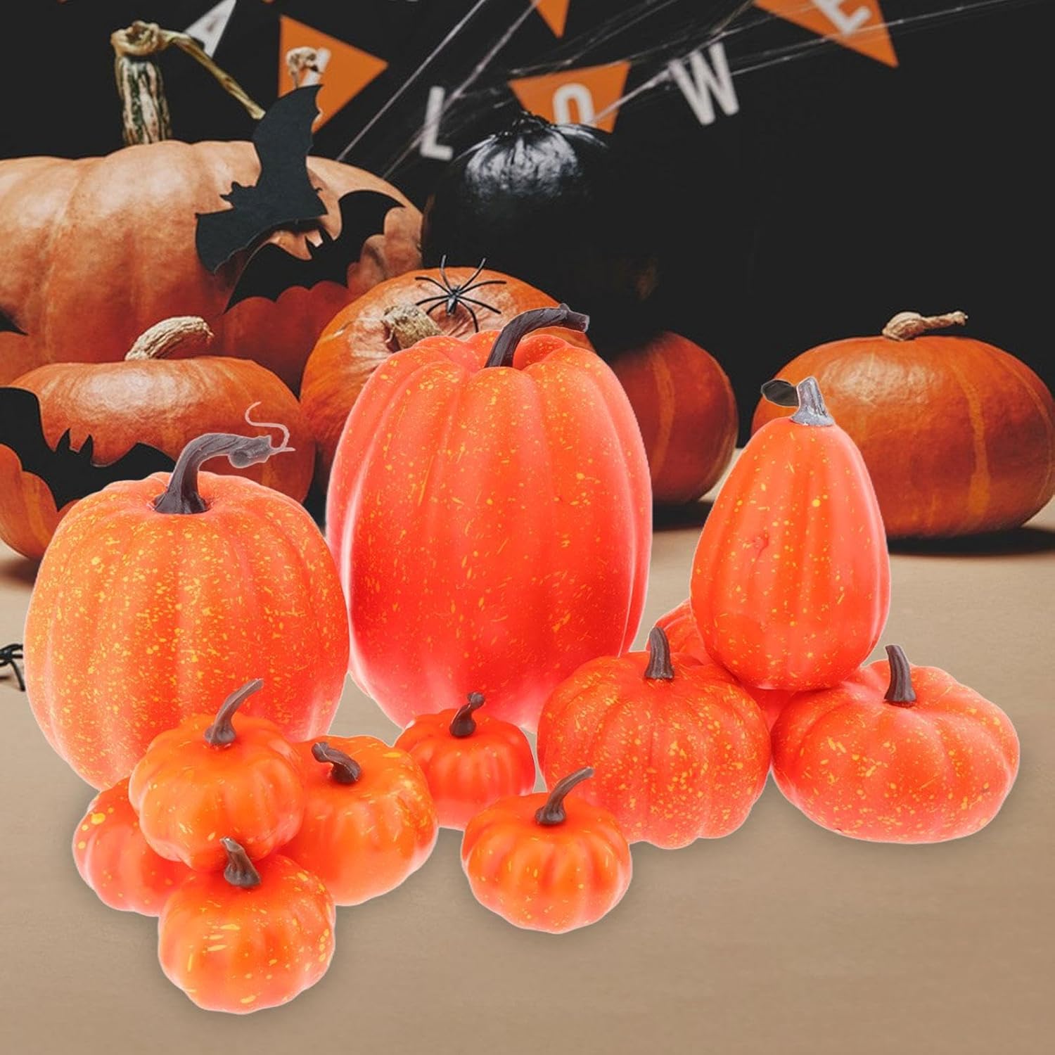 Fancyes Fake Pumpkins Foam Props 12 Pieces Yellow