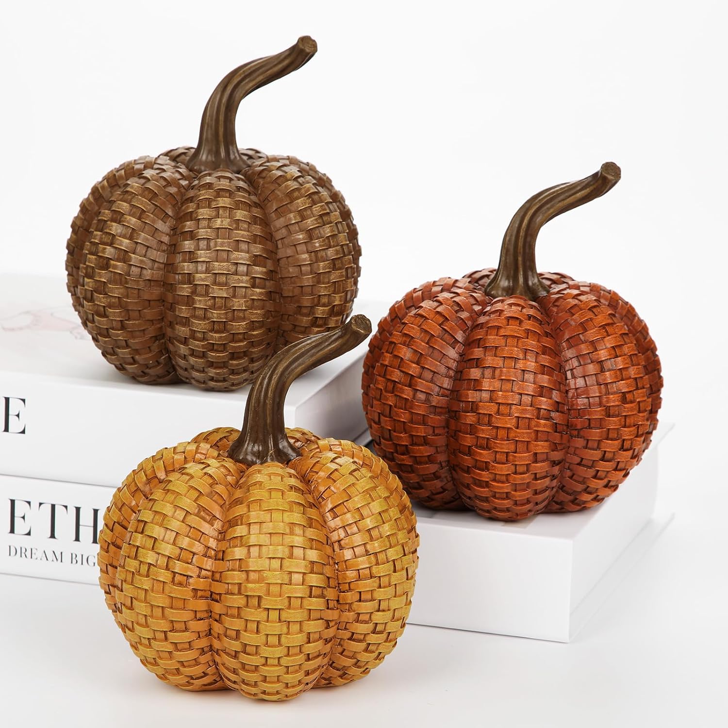 Hollyone Fall Resin Pumpkins Decor 3PCS