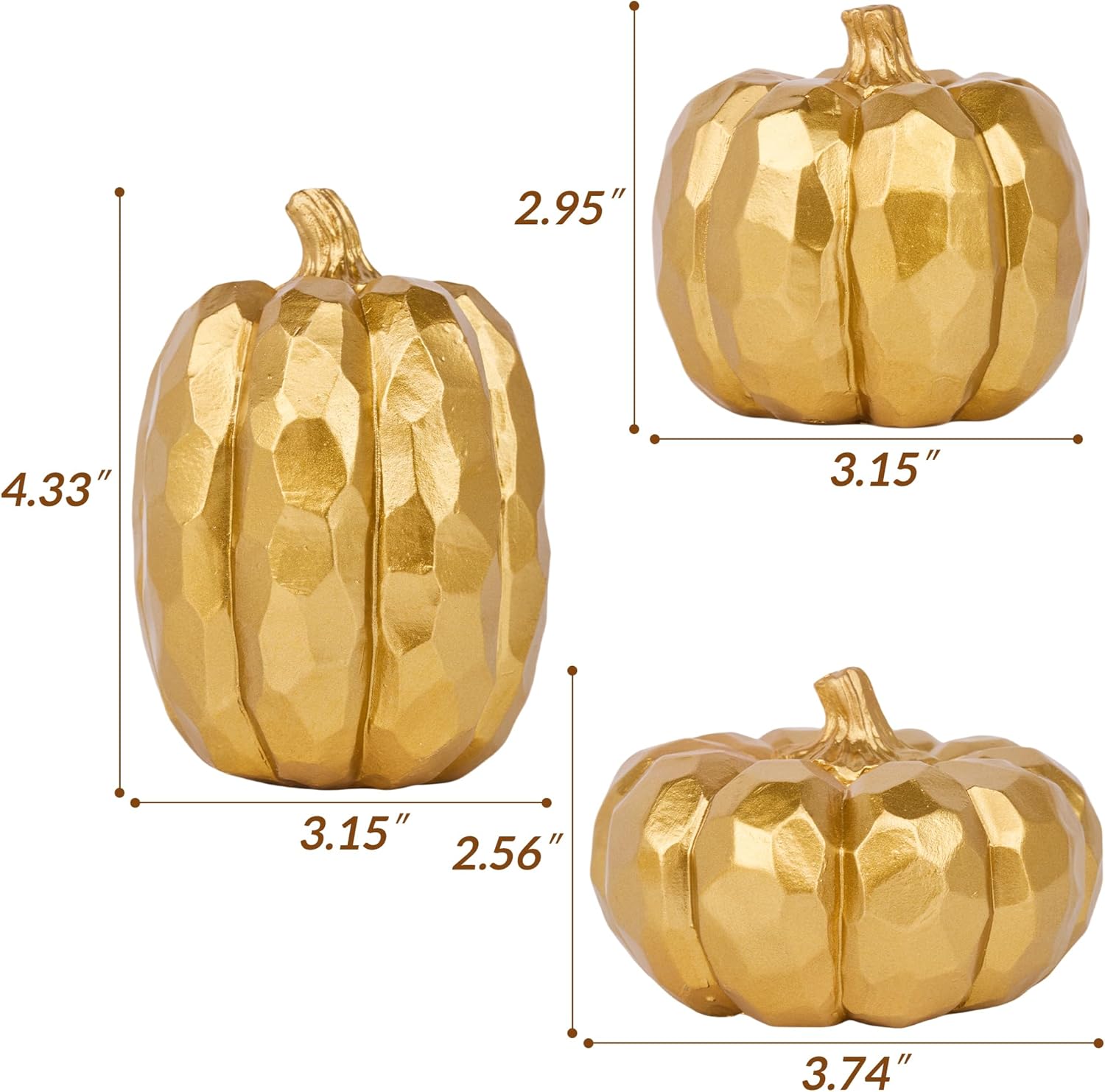 HPC Decor Set of 3 Gold Pumpkins Fall Decor
