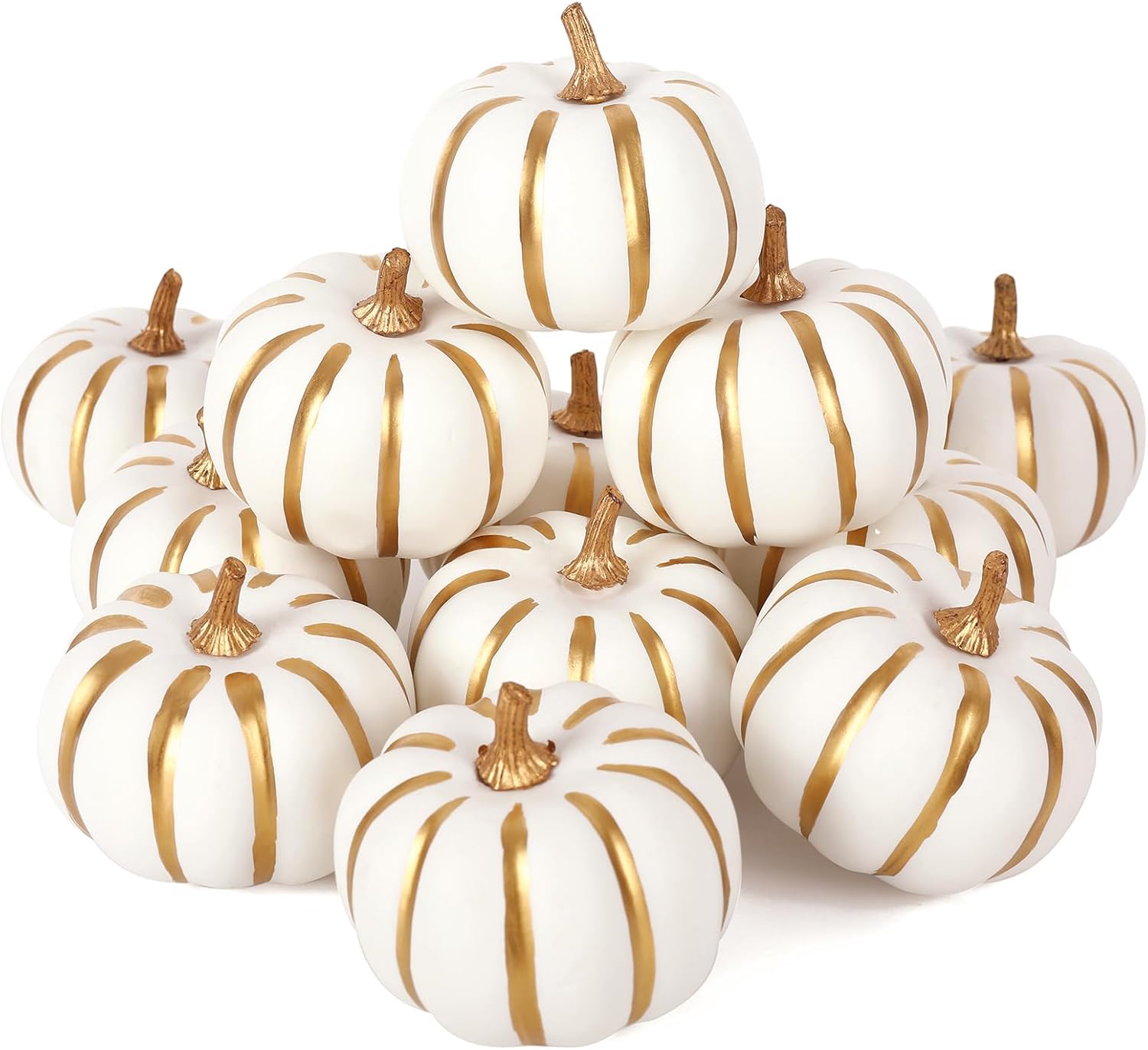 Whaline White Artificial Pumpkins 12Pcs with Gold Edges