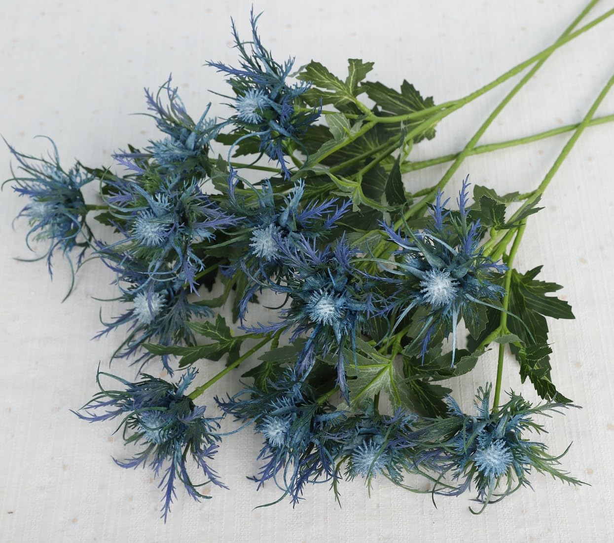 Fermus 8 Stems Artificial Blue Thistle Flowers Real Touch Decor