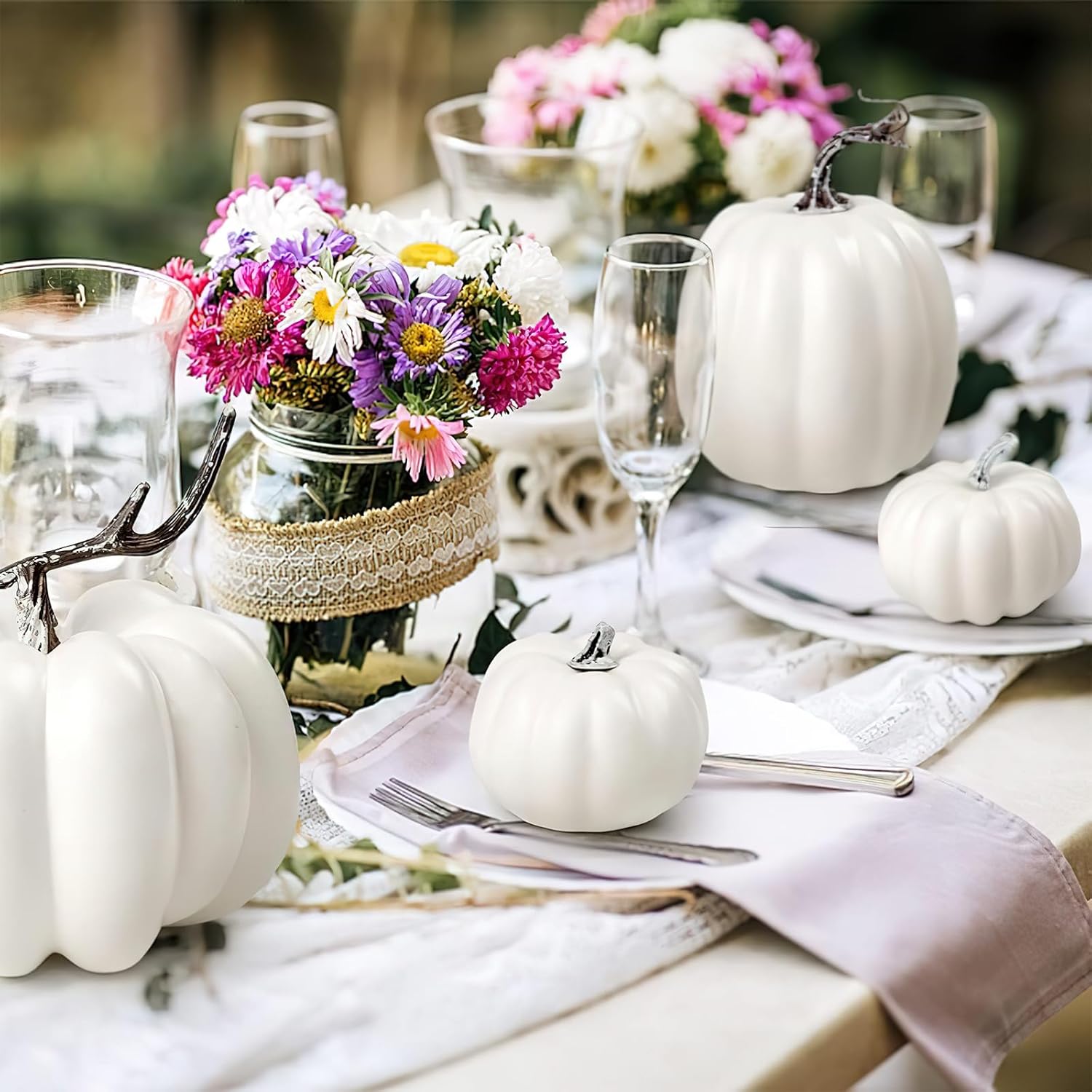 DomeStar 14PCS White Foam Pumpkins for Halloween Decorations