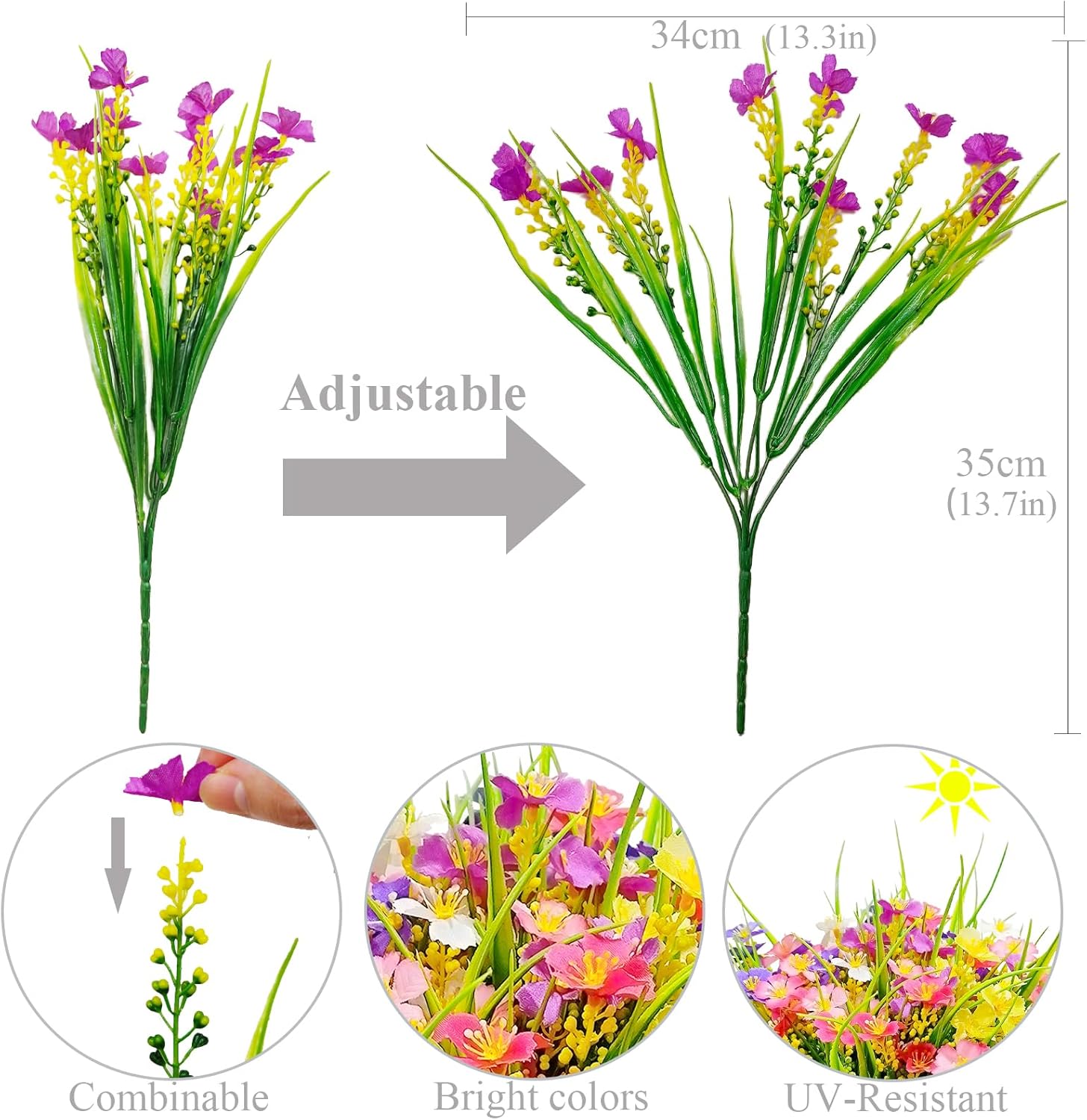 Kinisty Artificial Flowers 12 Bundles UV Resistant Outdoor Decor