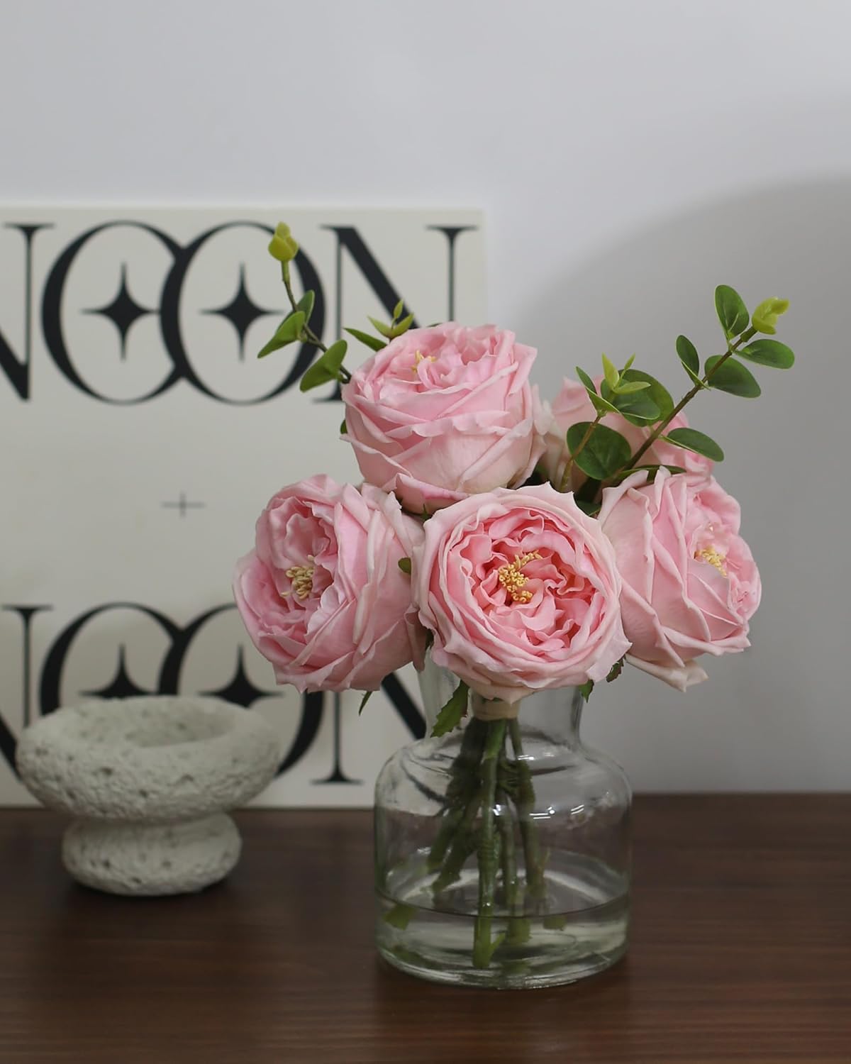Realistic Artificial Flowers with Pink Roses in Vase