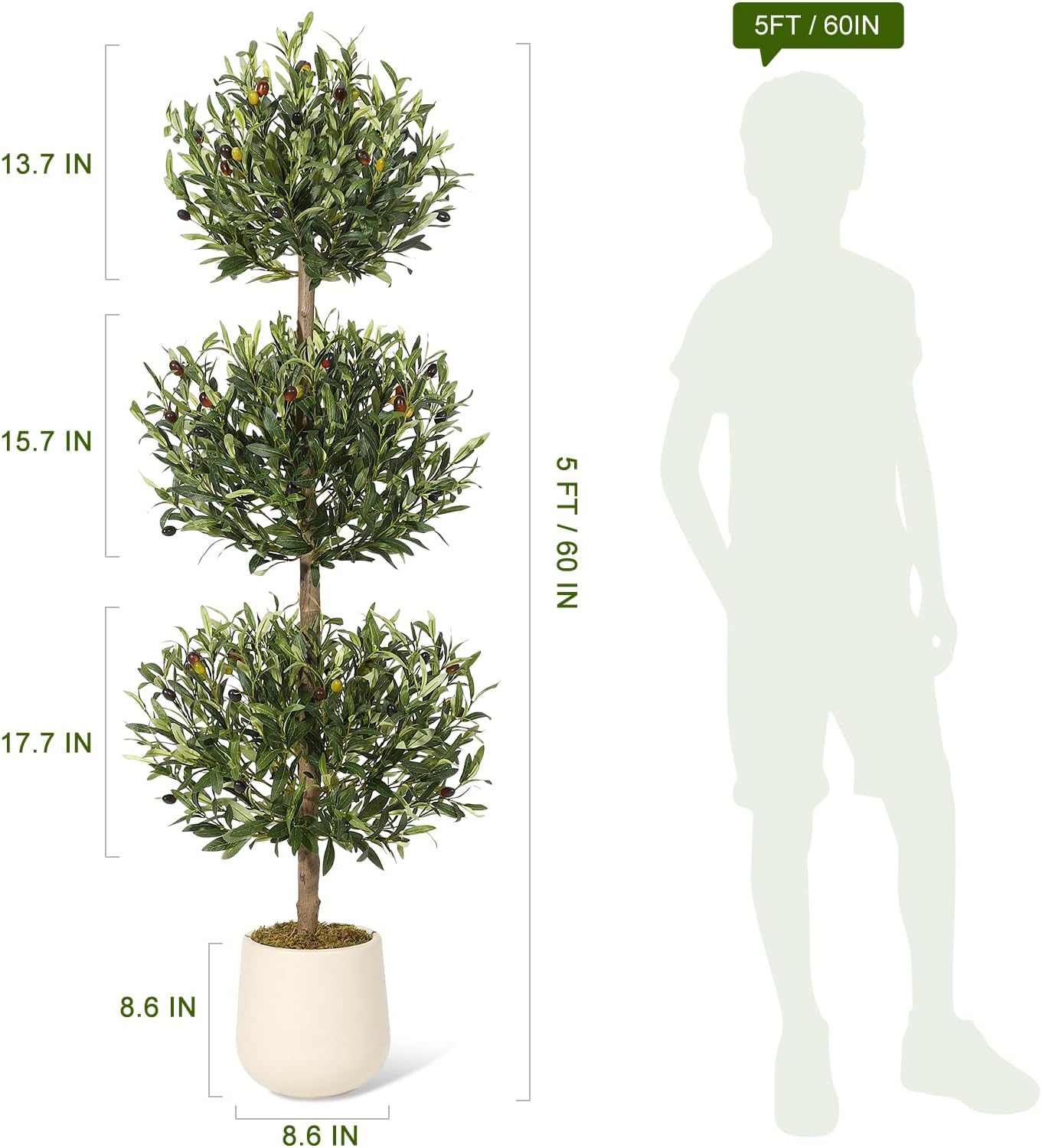 5FT Artificial Olive Topiary Trees with Moss and Inner Pot Set of 2