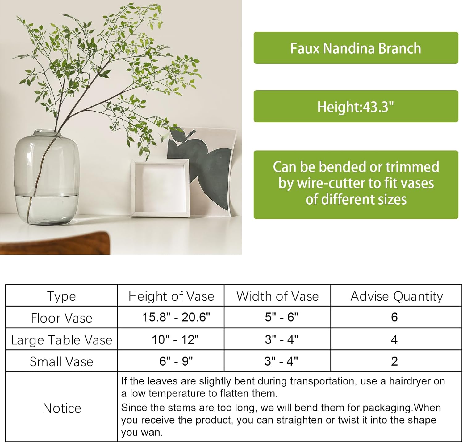 CEWOR 4pcs Artificial Greenery Branches for Tall Vase Decor