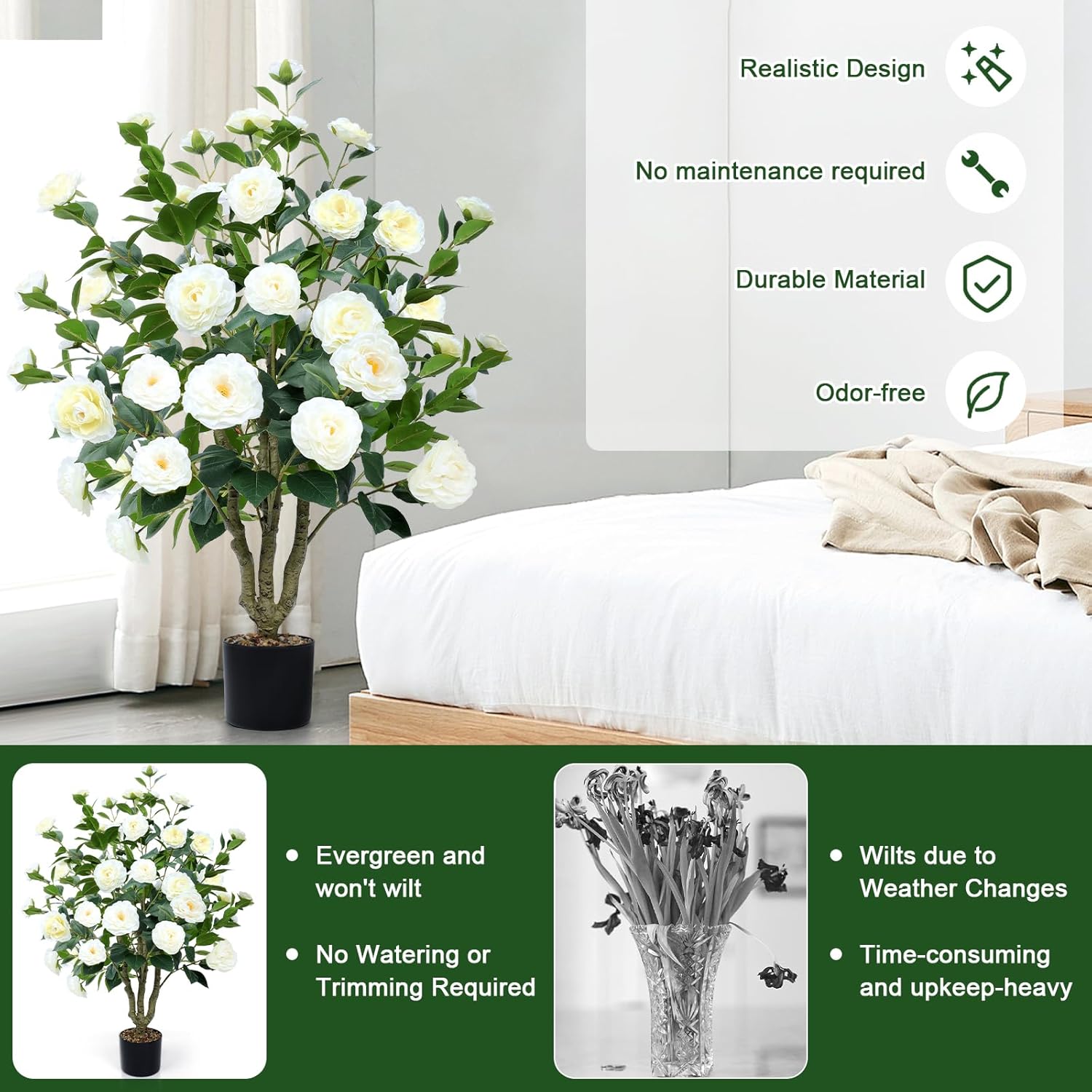Lifelike Artificial Camellia Tree 2 Pack