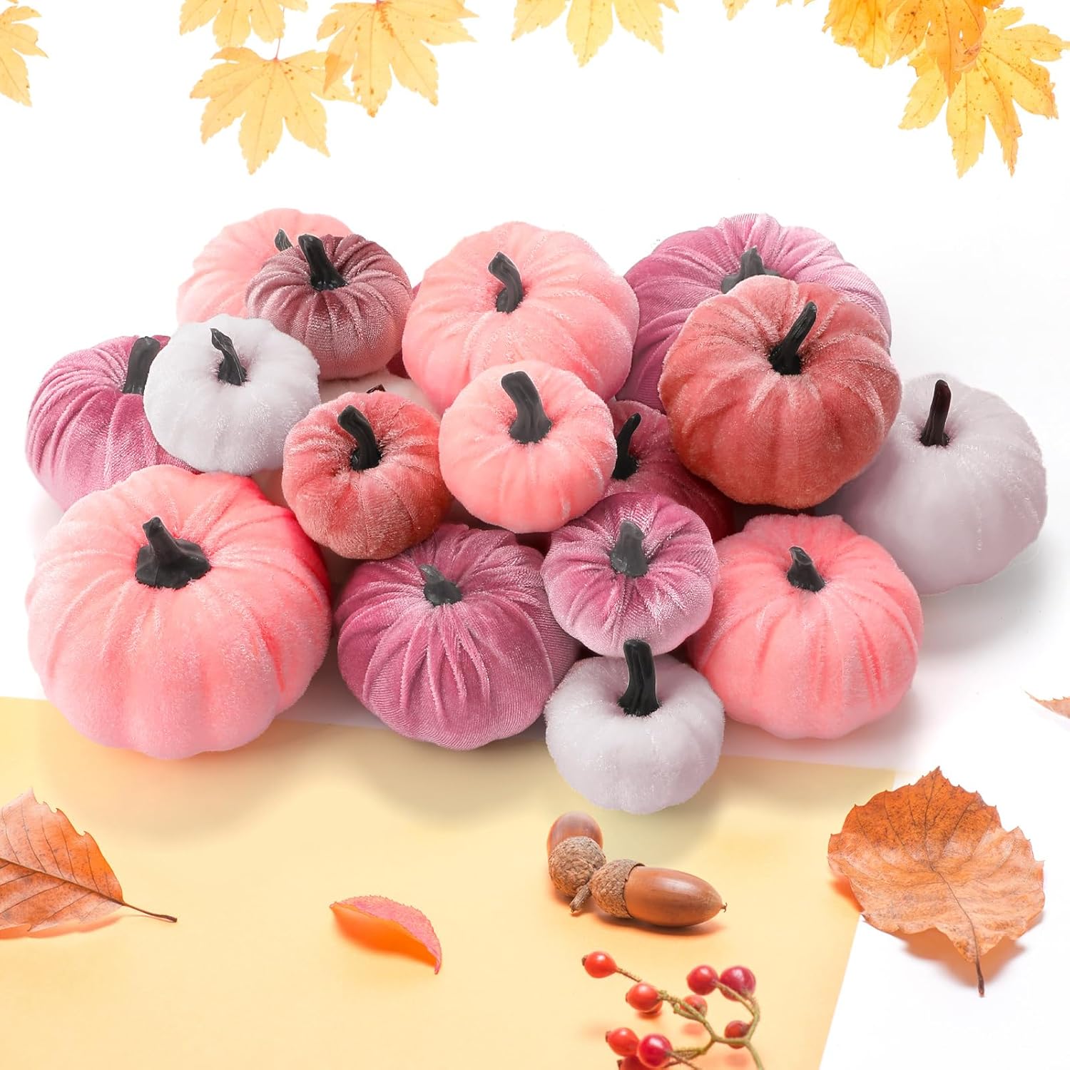 18Pcs Fall Velvet Pumpkin Decor Set for Halloween Thanksgiving