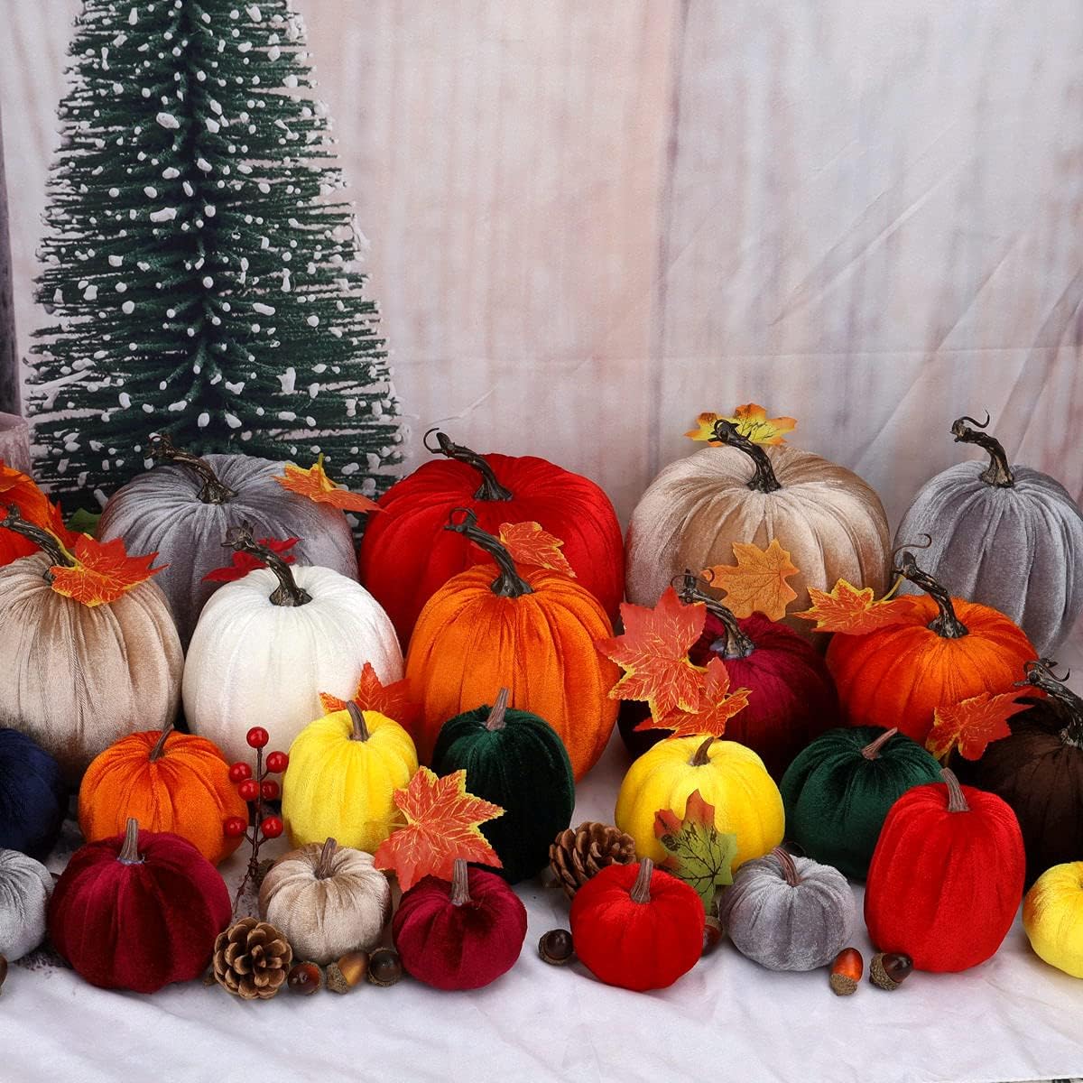 Gresorth 8pcs Assorted Velvet Pumpkin Decor