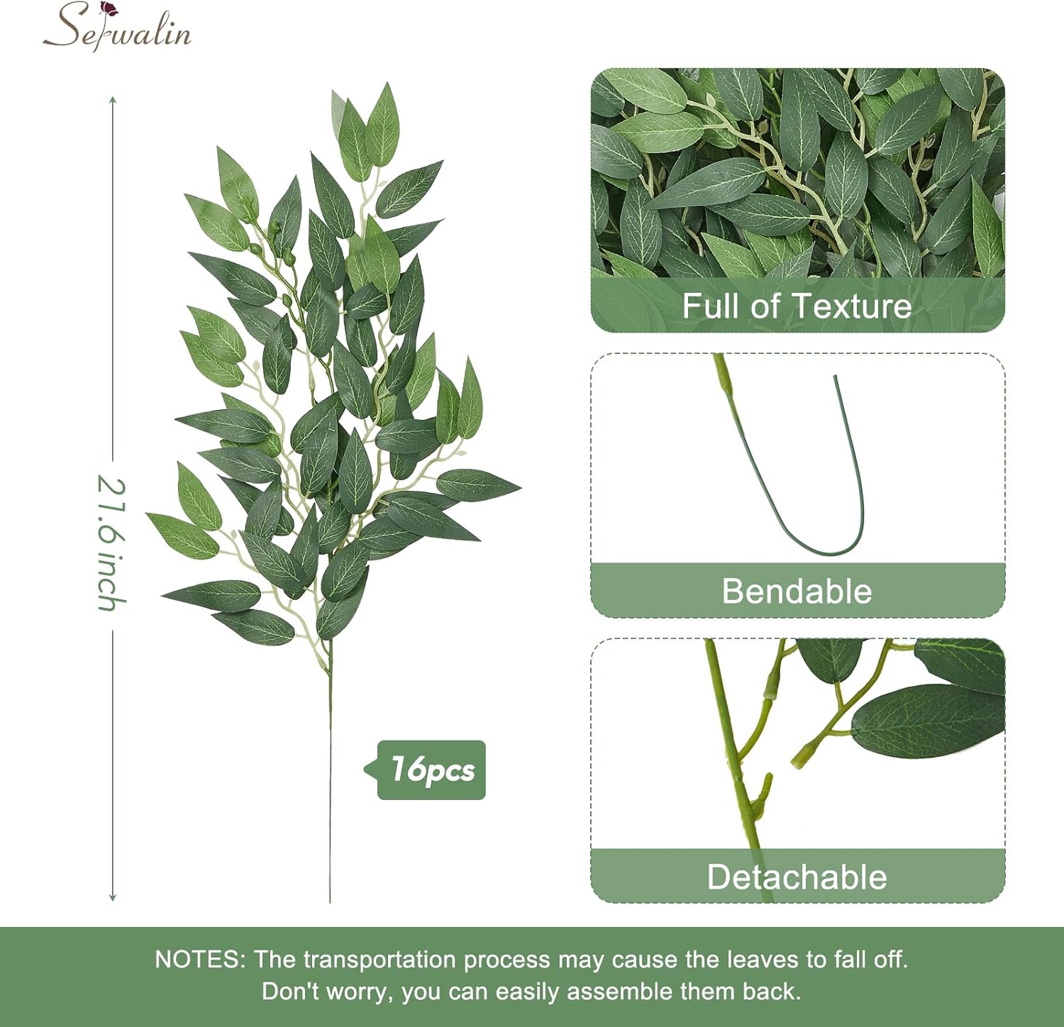 Serwalin 16Pcs Artificial Italian Ruscus Greenery Stems