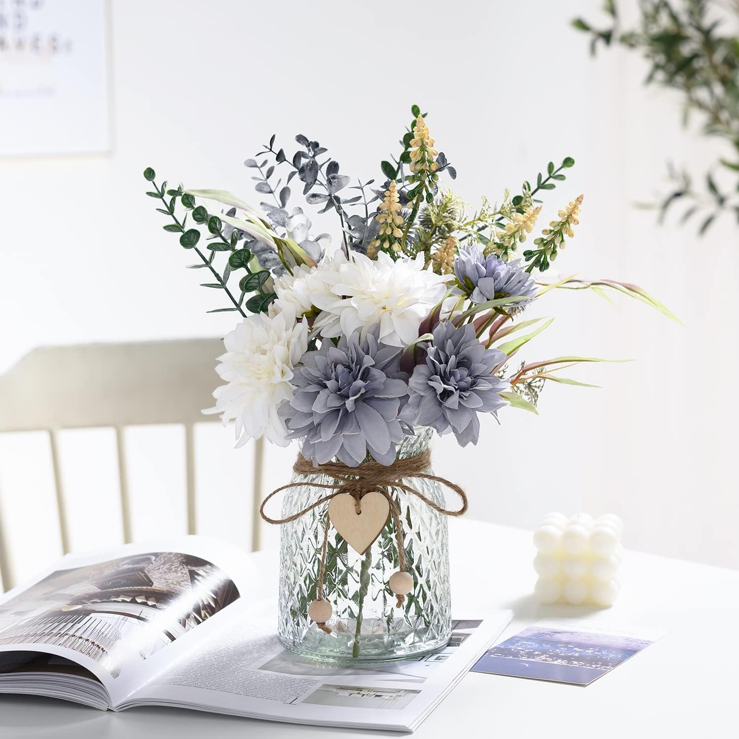 Artificial Blue Flowers with Vase Table Decor