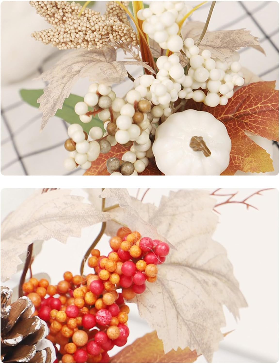 3 Pcs Artificial Pumpkin with Maple Leaf and Berries Fall Table Centerpiece