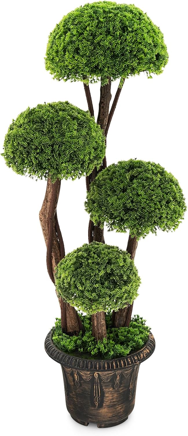 3ft Artificial Cypress Topiary Tree with Retro Cement Pot