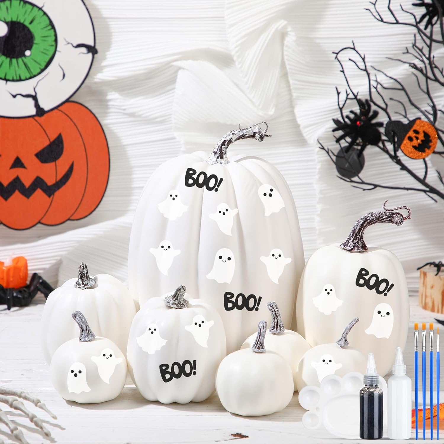 Chunful 8 Pcs Assorted Foam Pumpkins with Paint Set