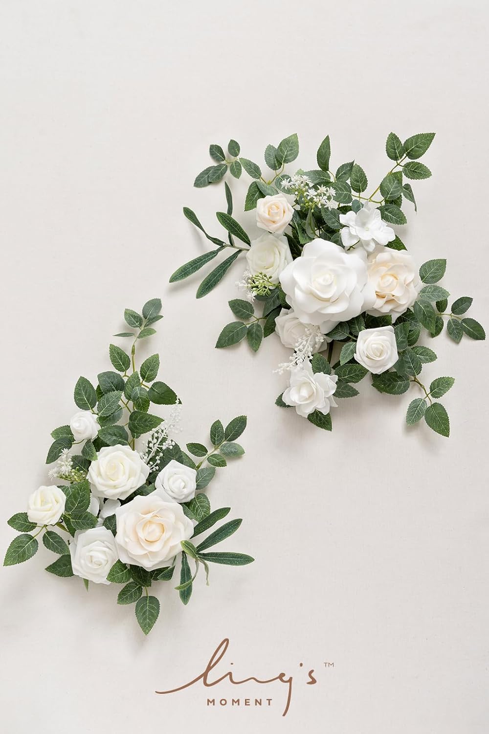 Lings Moment 2pcs White Wedding Artificial Flower Swag Welcome Sign Backdrop Garland