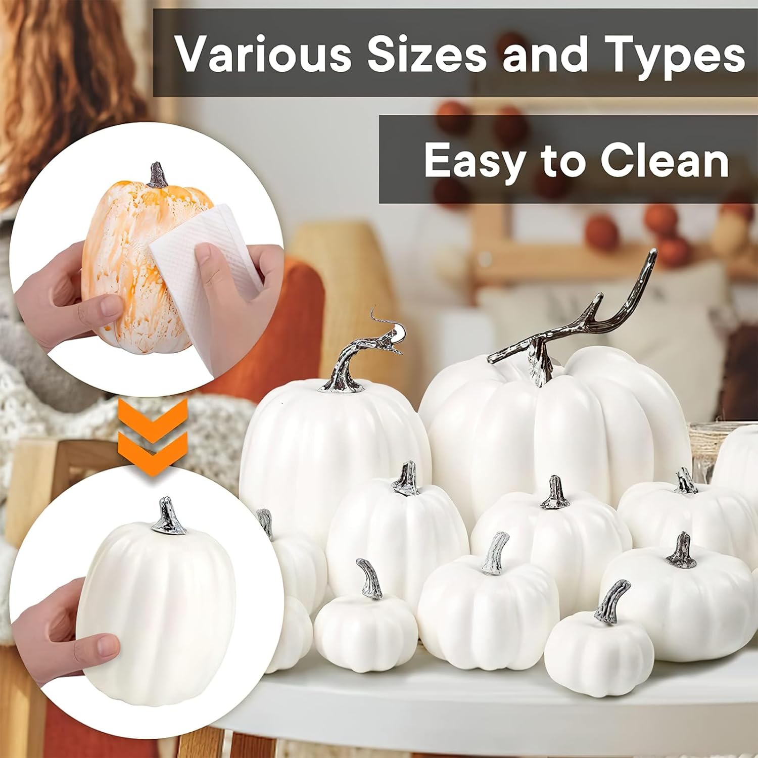 DomeStar 14PCS White Foam Pumpkins for Halloween Decorations