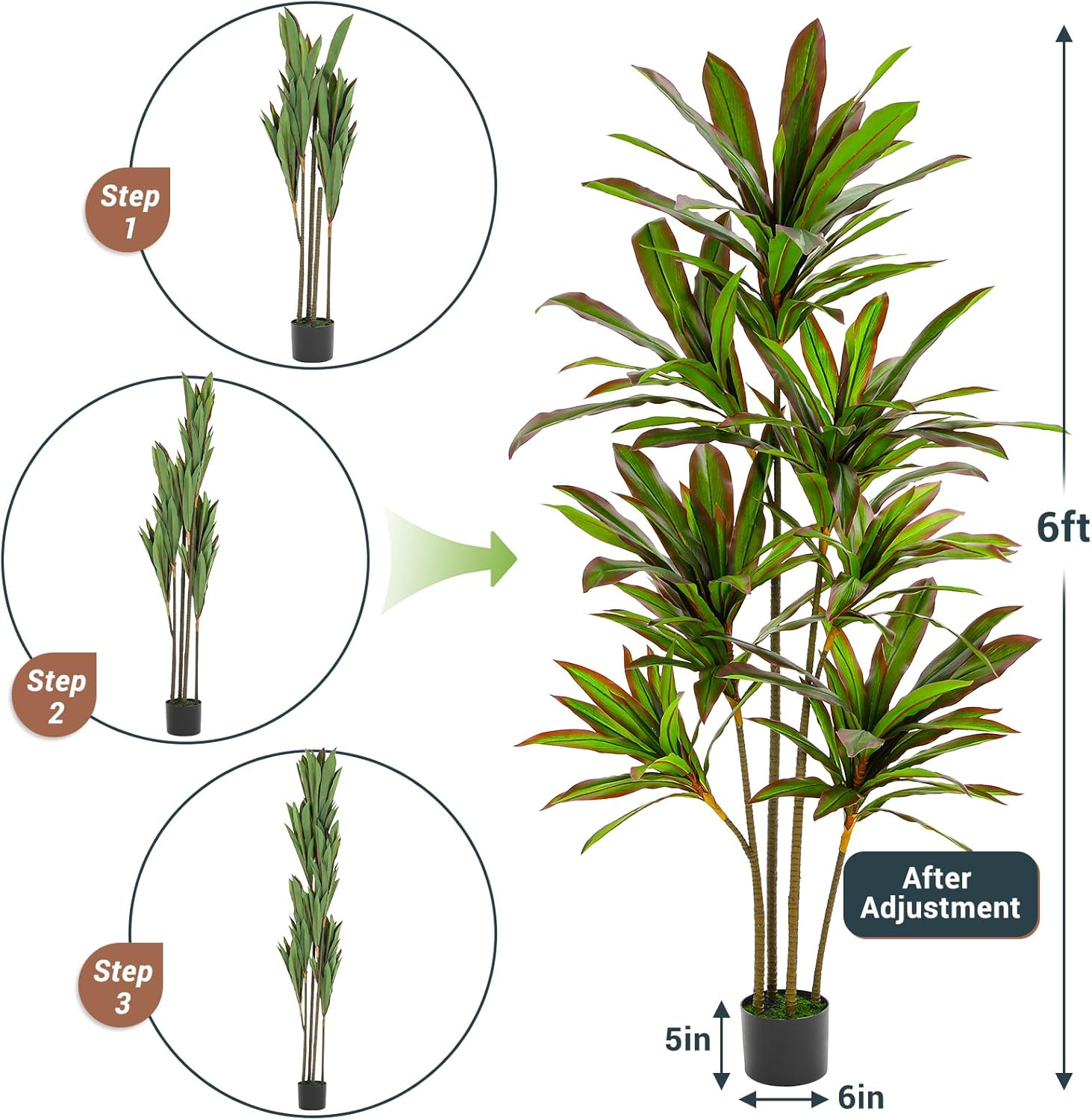 VIAGDO 6ft Artificial Dracaena Plant with Red Leaf Margin