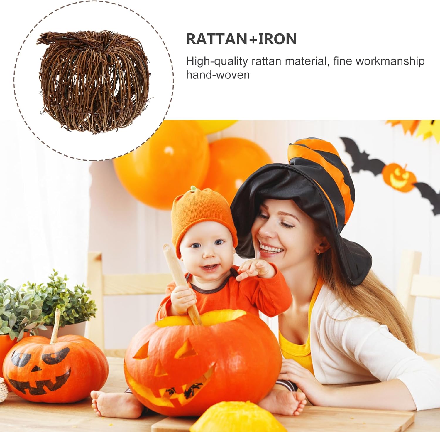Artificial Rattan Pumpkin Decor 15cm for Halloween Fall