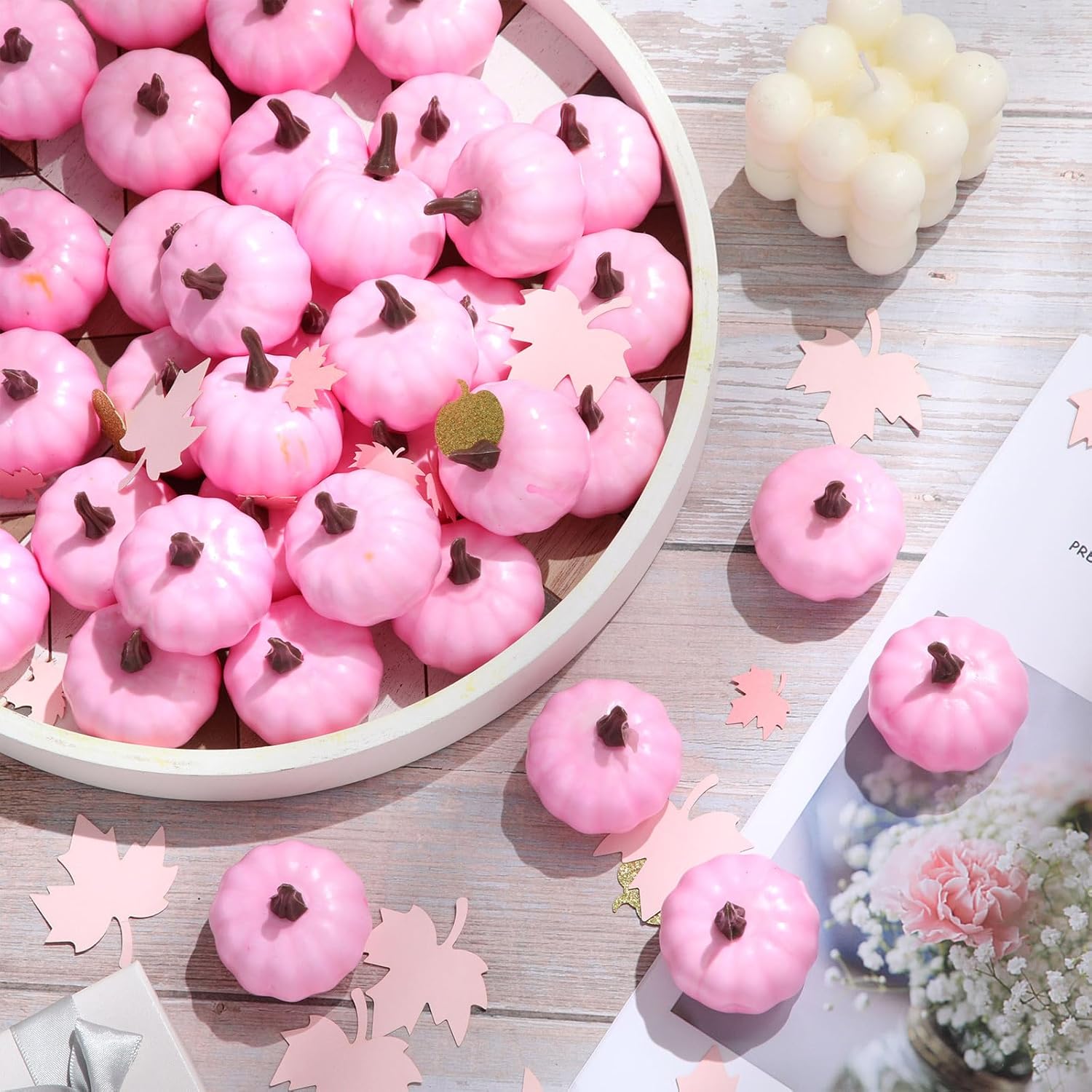 Thyle 150 Pcs Pink Foam Pumpkins Fall Decor Set