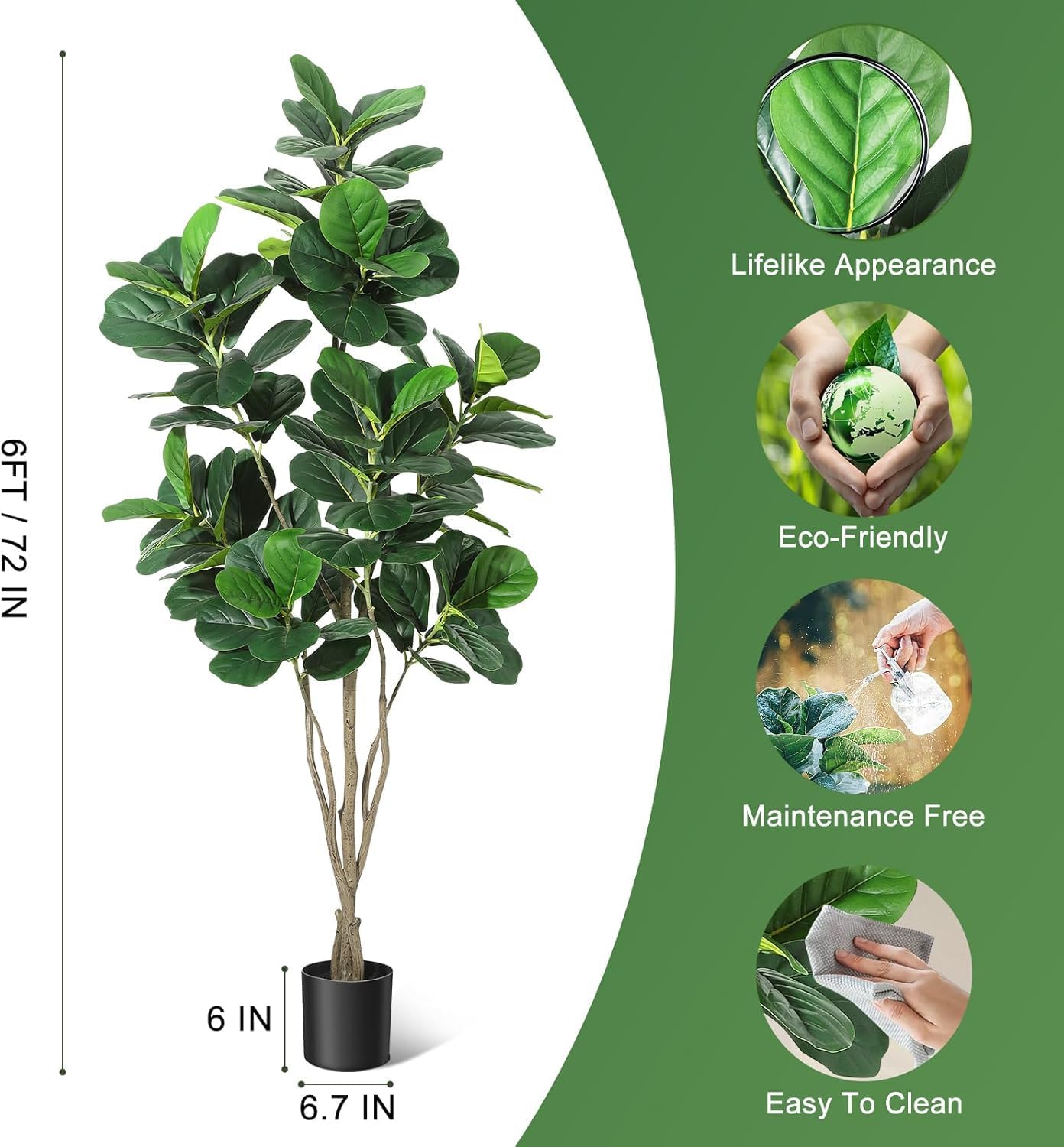 6FT Fiddle Leaf Fig Artificial Tree with Black Planter