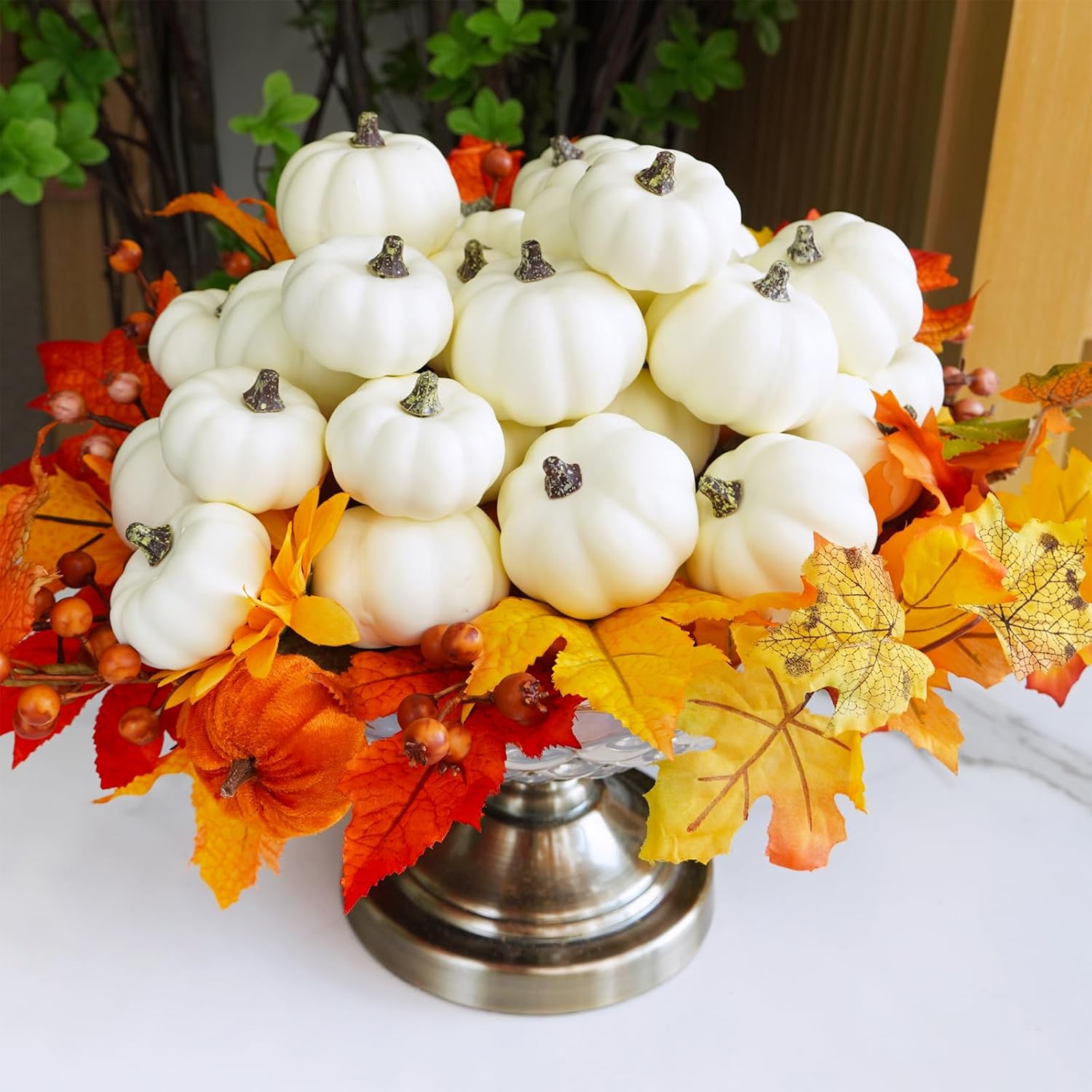 Winlyn 48 Pc White Artificial Pumpkins Fall Decor