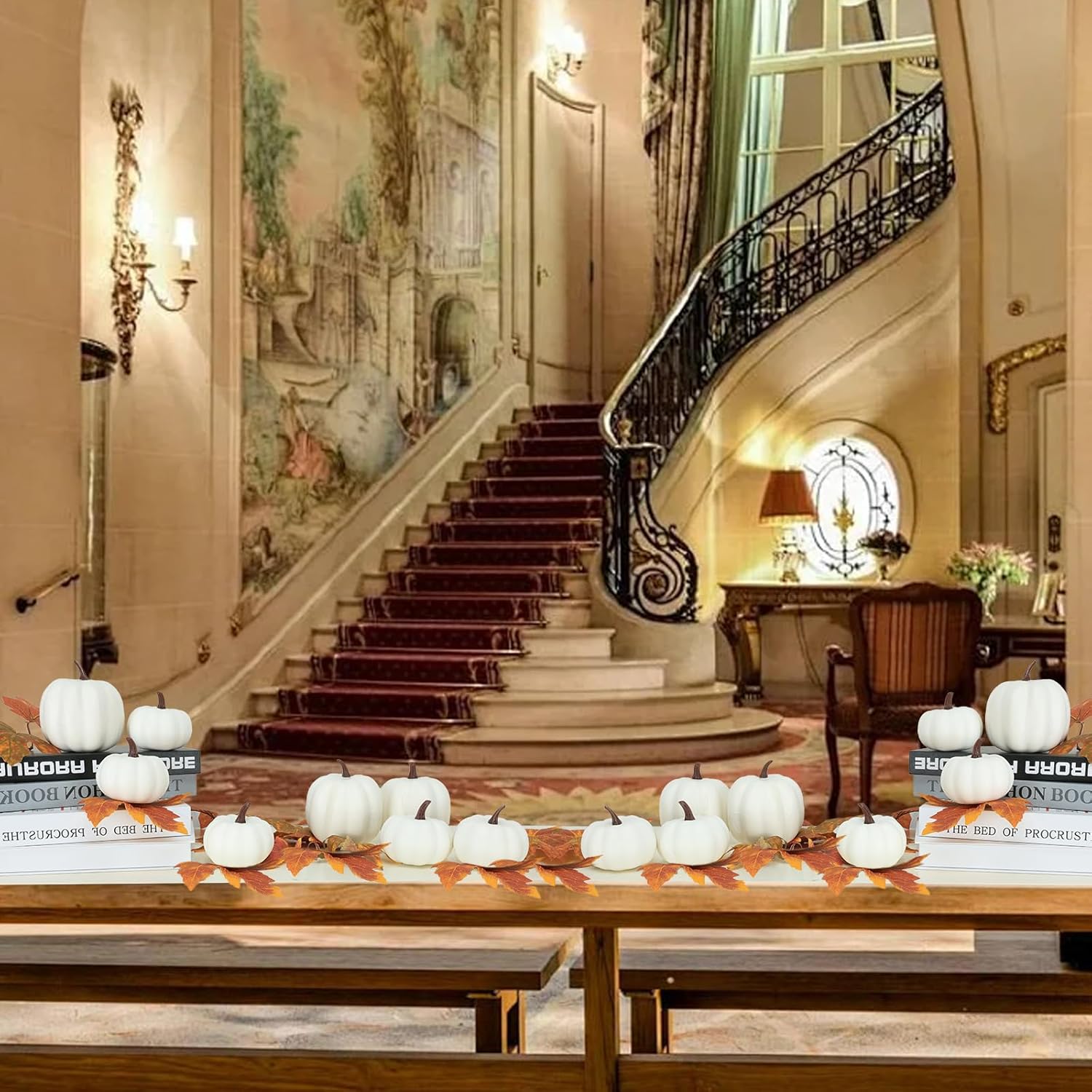 8 Piece White Artificial Pumpkins for Autumn Decor