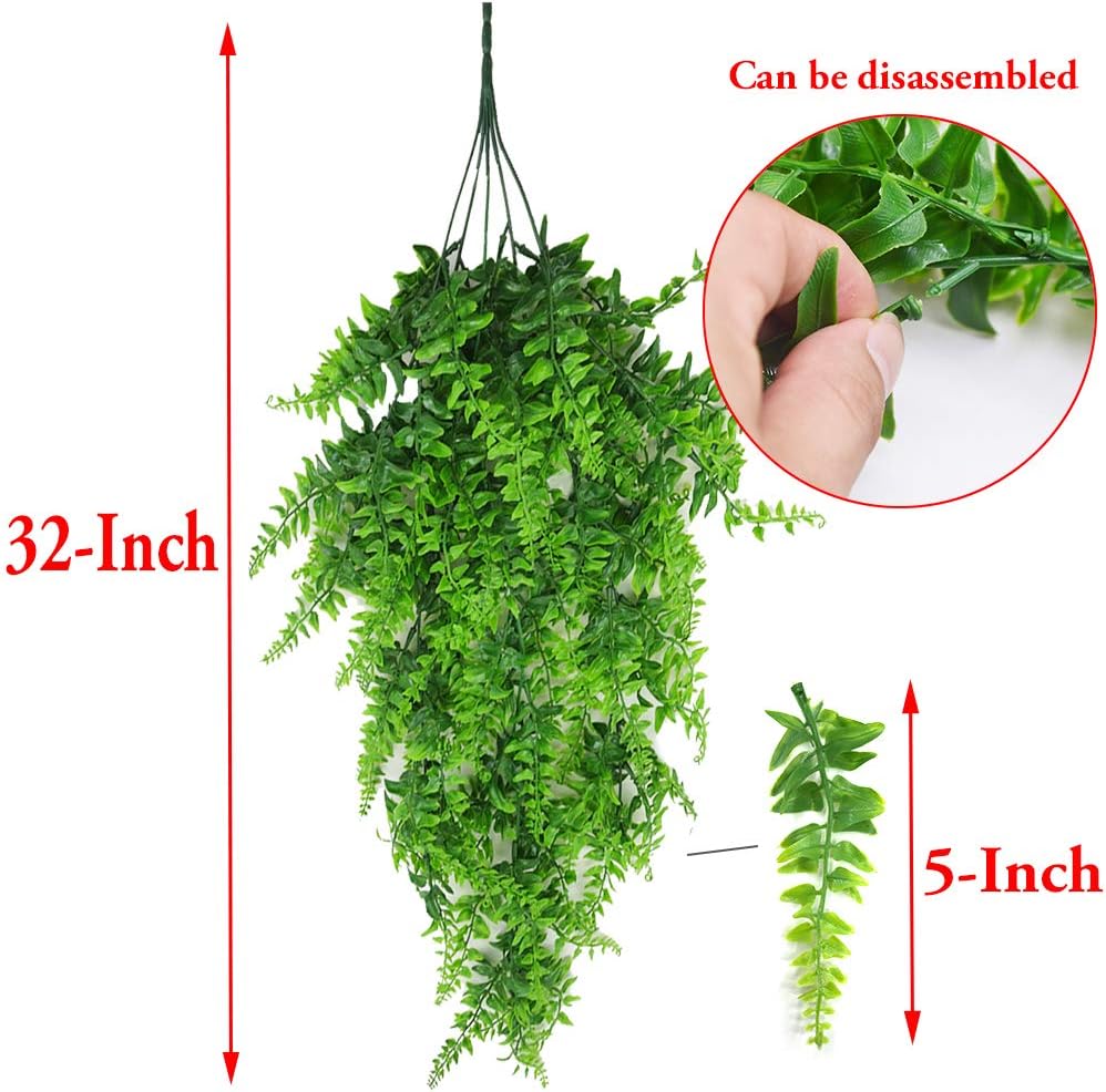 2 Pack Artificial Hanging Ferns Plants UV Resistant Green