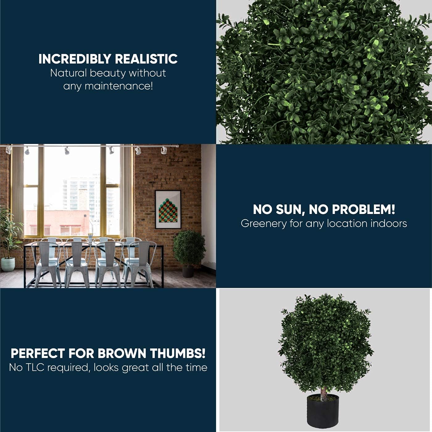 24 Inch Artificial Boxwood Topiary with Black Pot