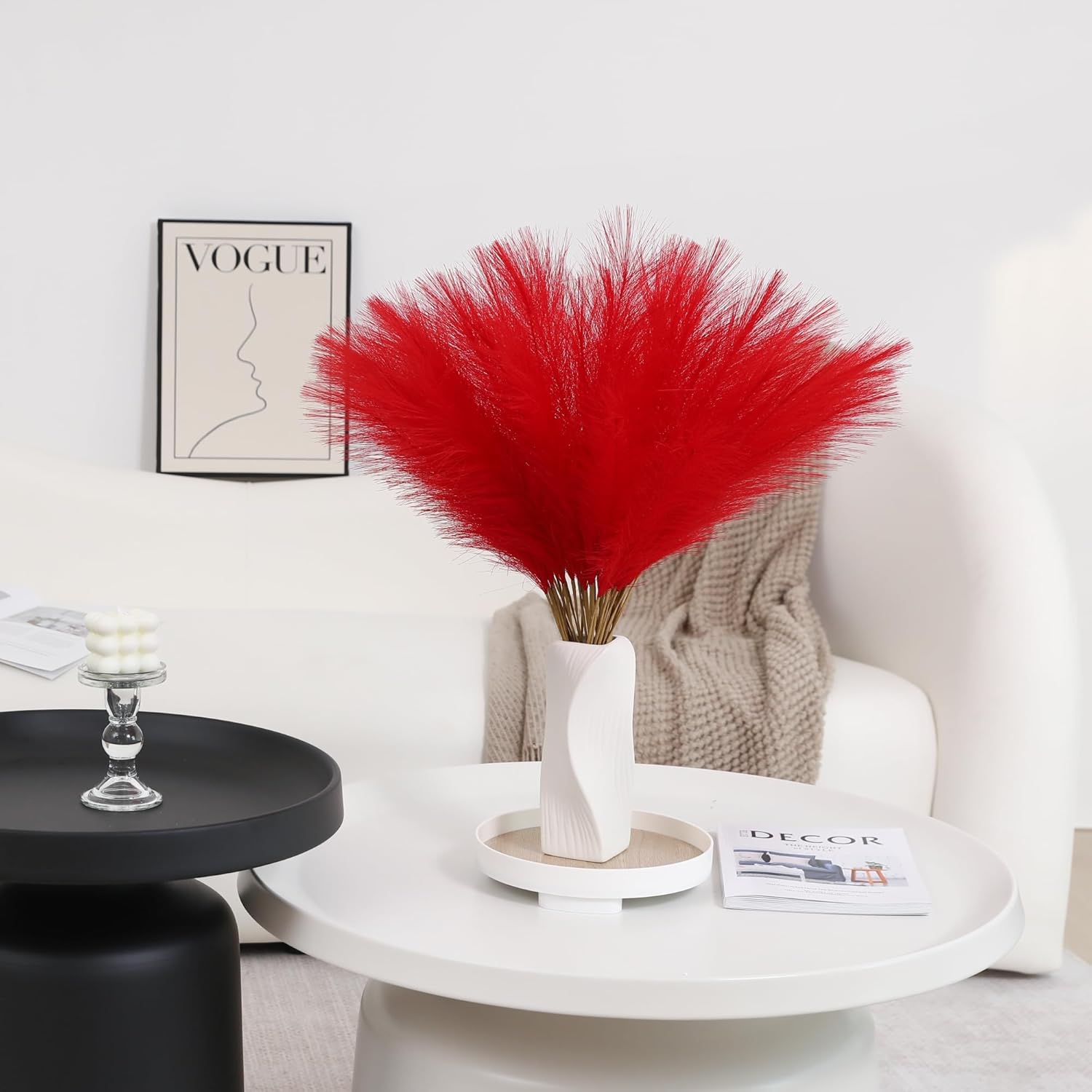 Red Pampas Grass Decor 30pcs 24 Inch Artificial Flowers