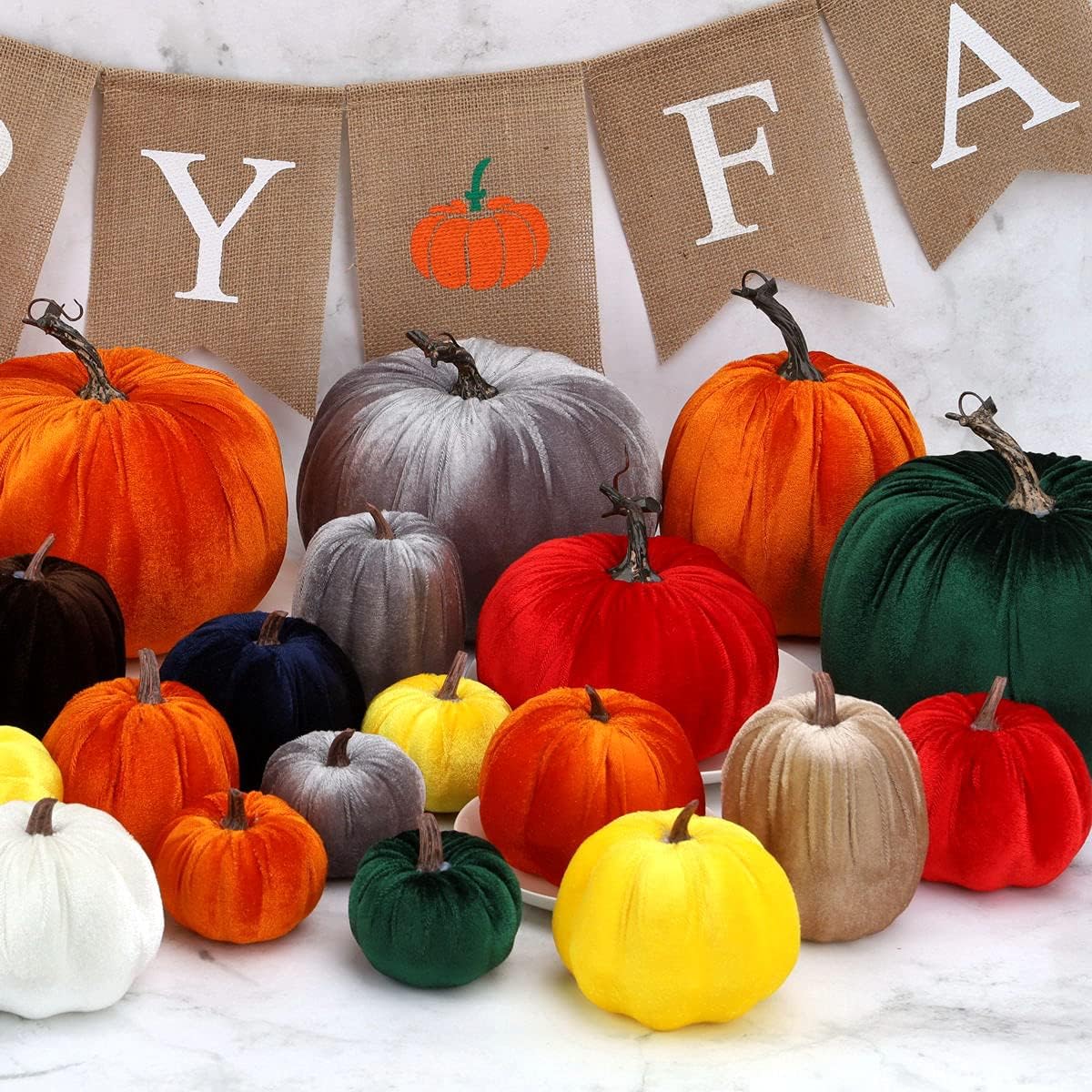 Gresorth 8pcs Assorted Velvet Pumpkin Decor