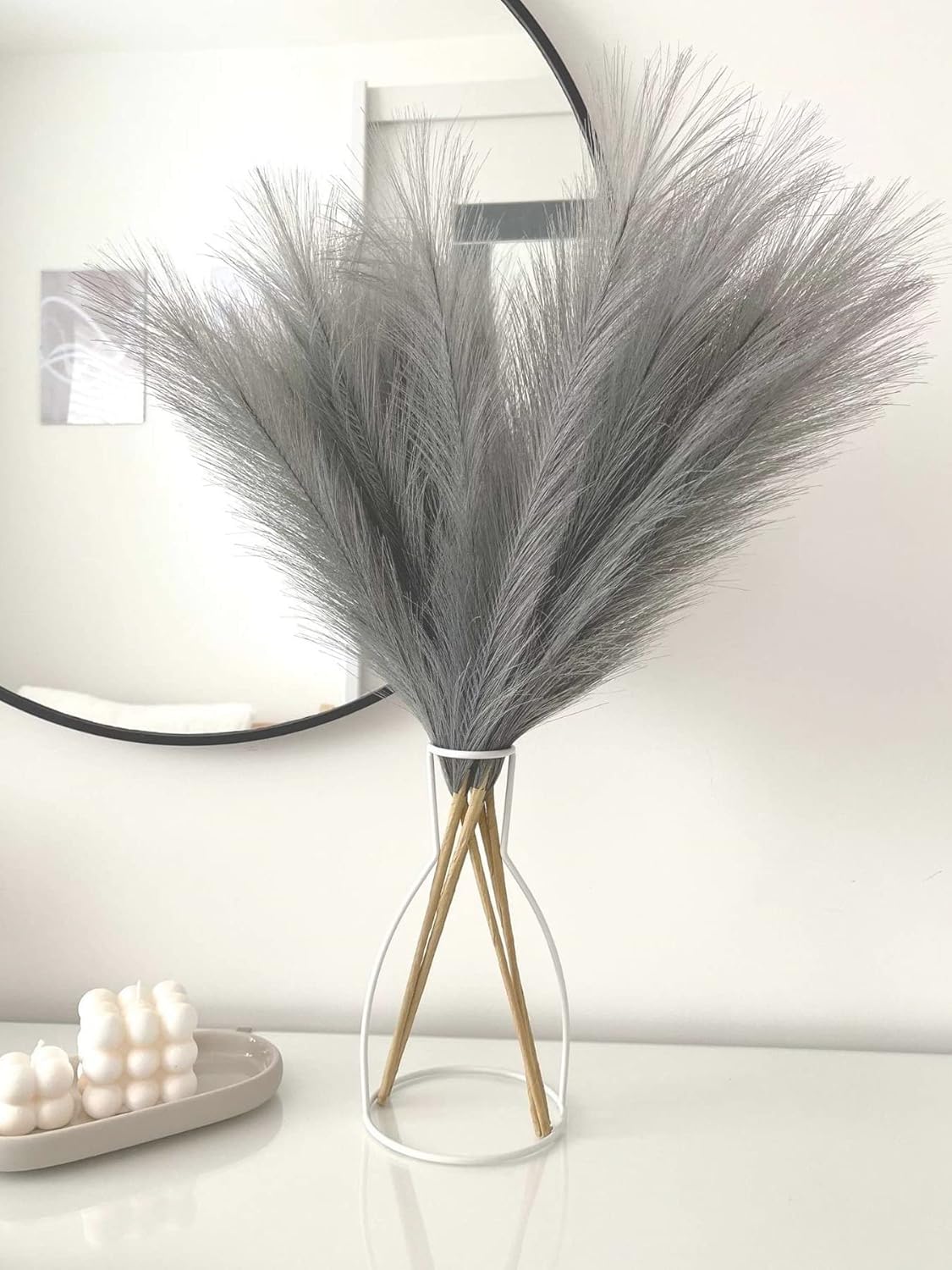 Pusuny 7PCS Gray Faux Pampas Grass Decor for Vase