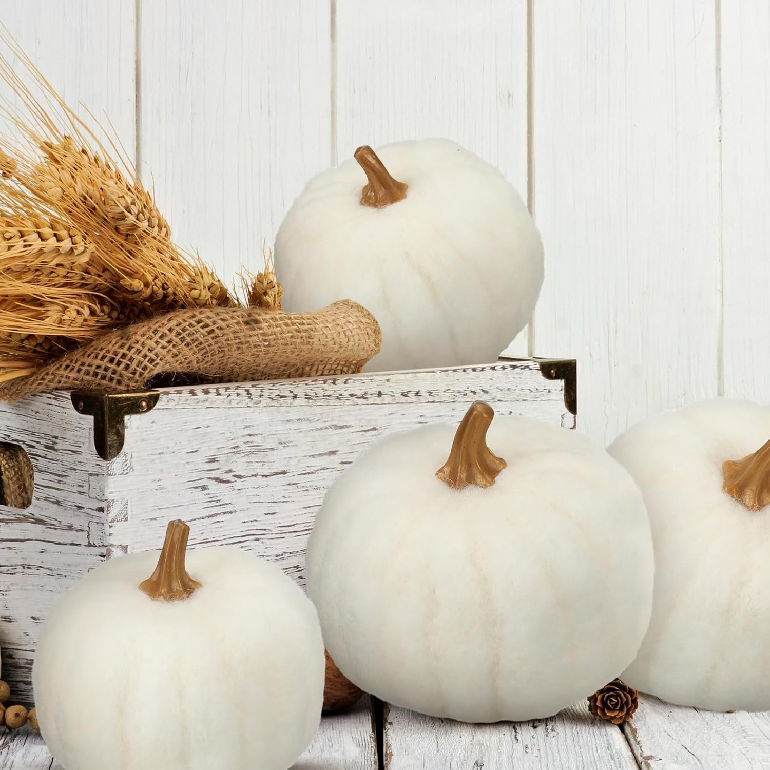 Preboun 4 Piece Large Wool Fall Pumpkin Decor