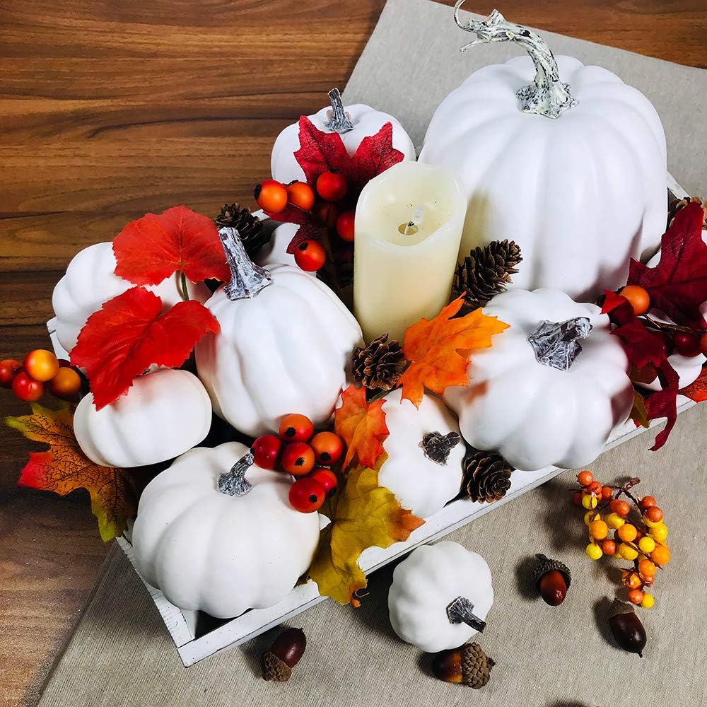 Artificial White Pumpkins 12 Pcs Assorted Sizes