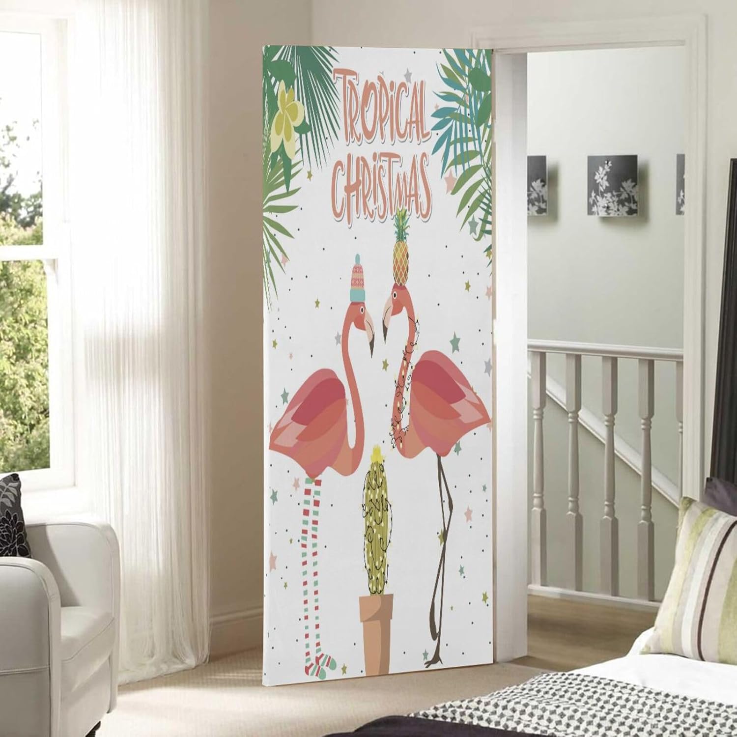 Susiyo Tropical Tree Flamingo Door Cover 35x79 Inch 1
