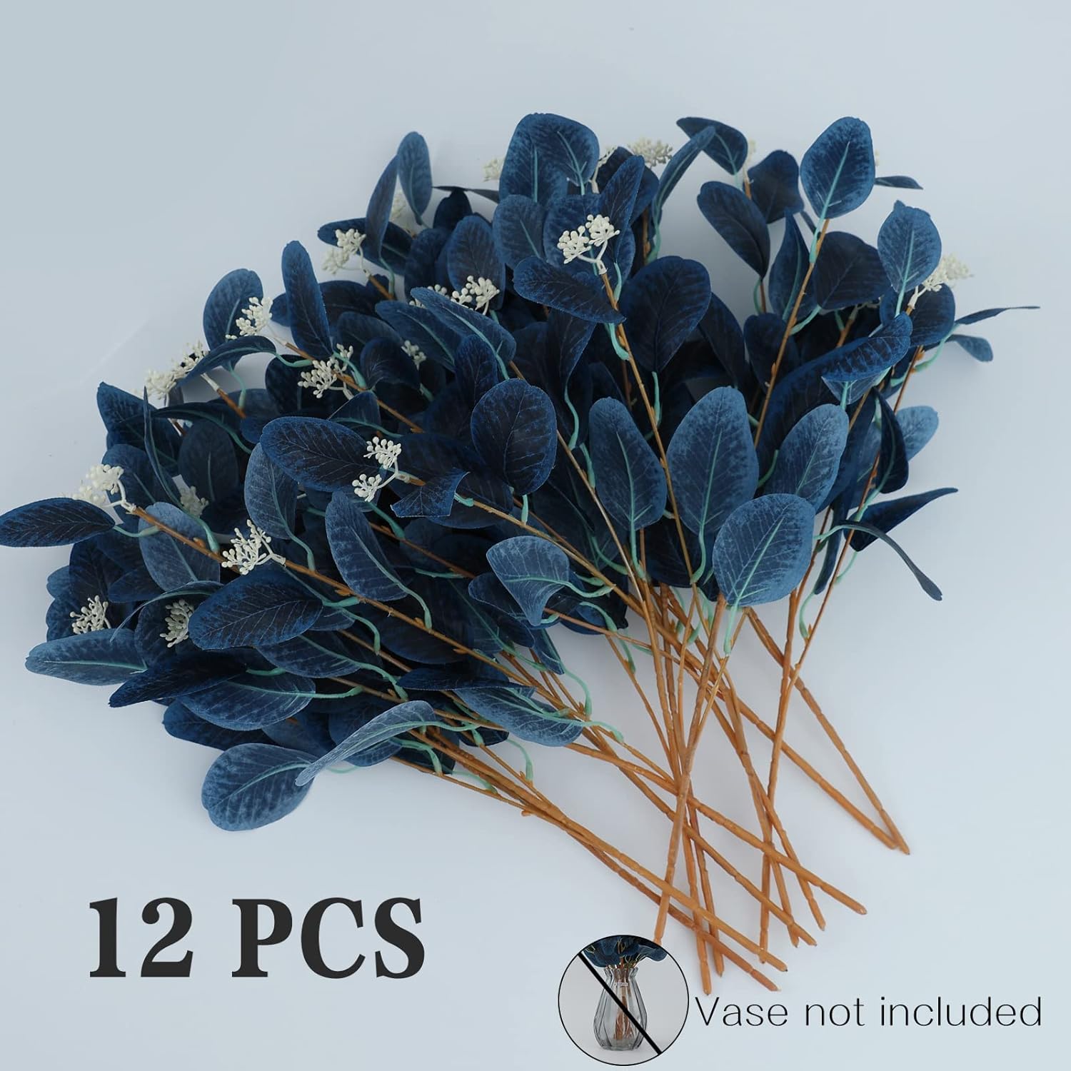 12 Pcs Artificial Eucalyptus Stems with Berries Navy Blue