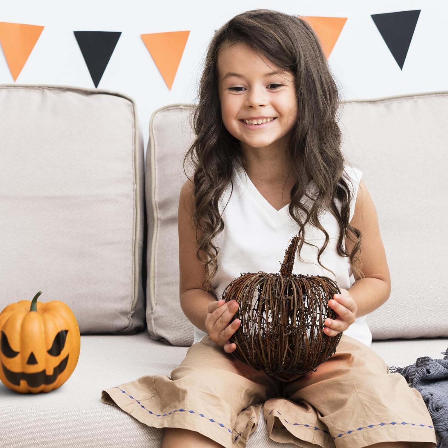 Handmade Wicker Rattan Pumpkin Halloween Decor