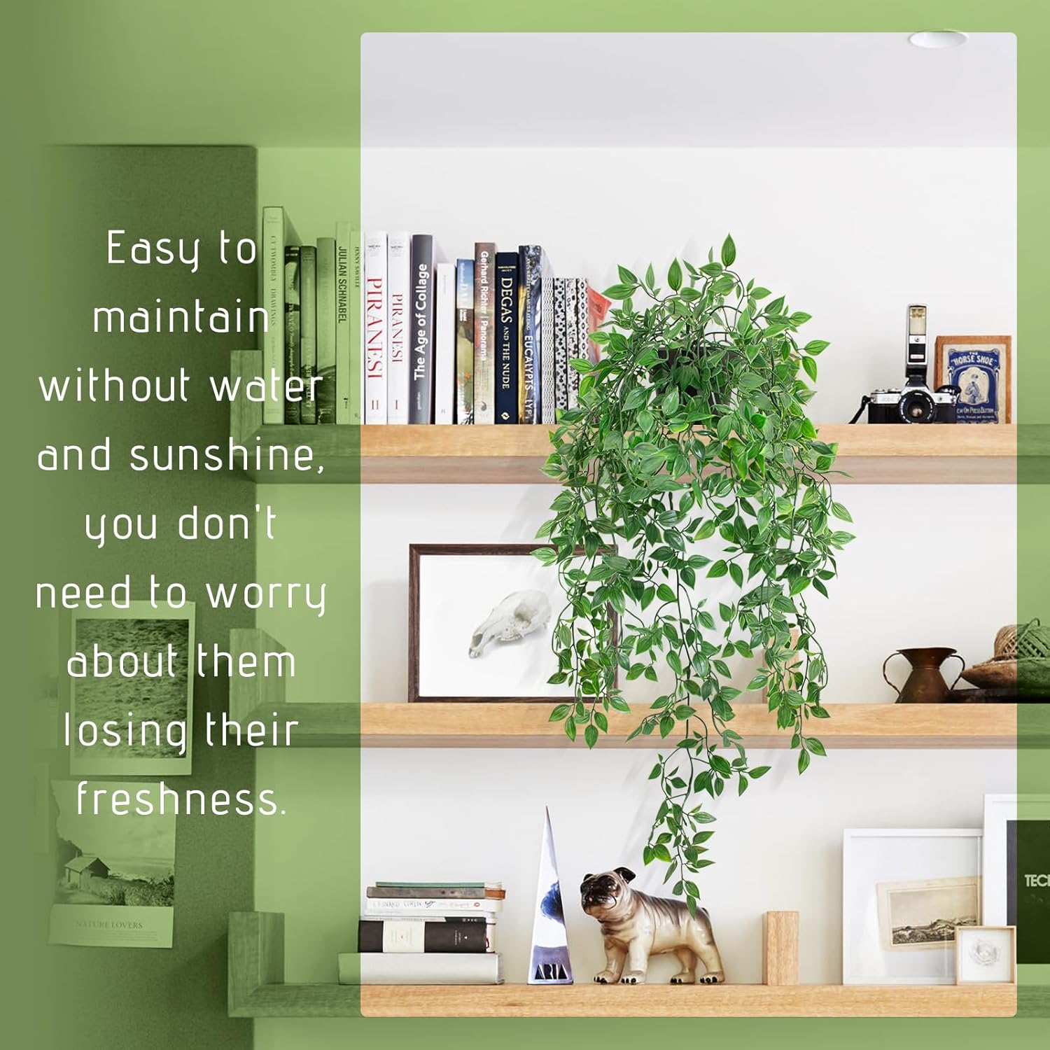 LUZOGA Fake Hanging Plant with Pot Black