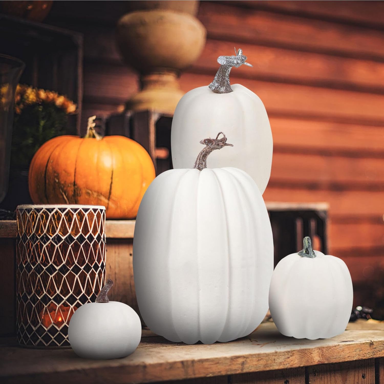 Garneck 7PCS Realistic Pumpkin Ornament for Halloween and Thanksgiving