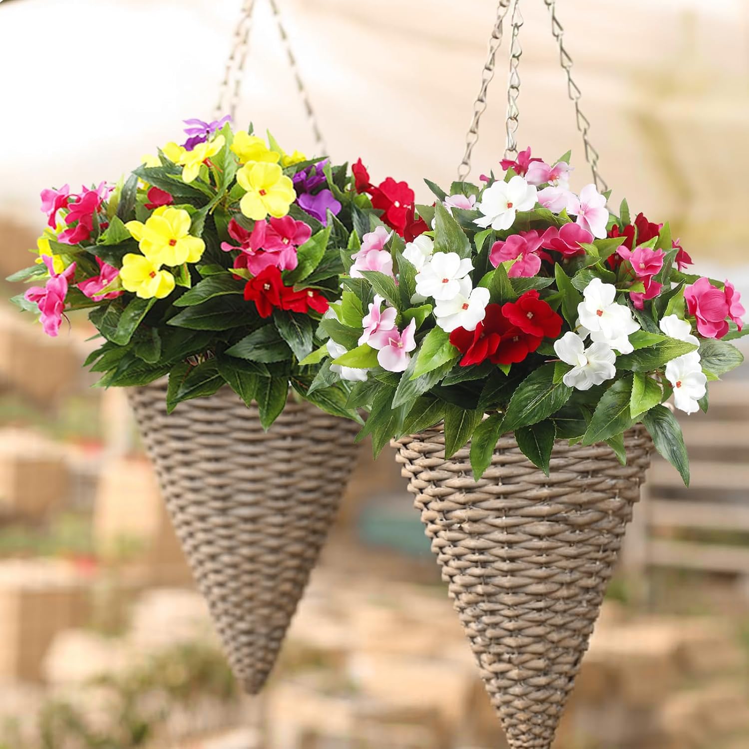 4 Pcs Artificial Impatiens Flowers for Outdoor Decoration