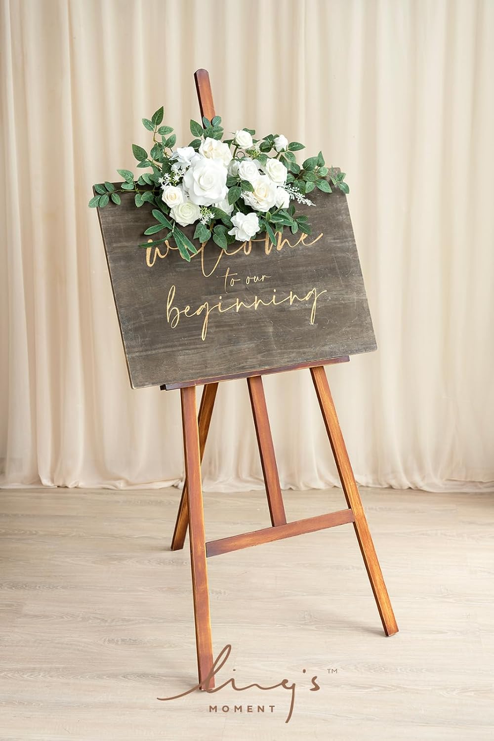 Lings Moment 2pcs White Wedding Artificial Flower Swag Welcome Sign Backdrop Garland